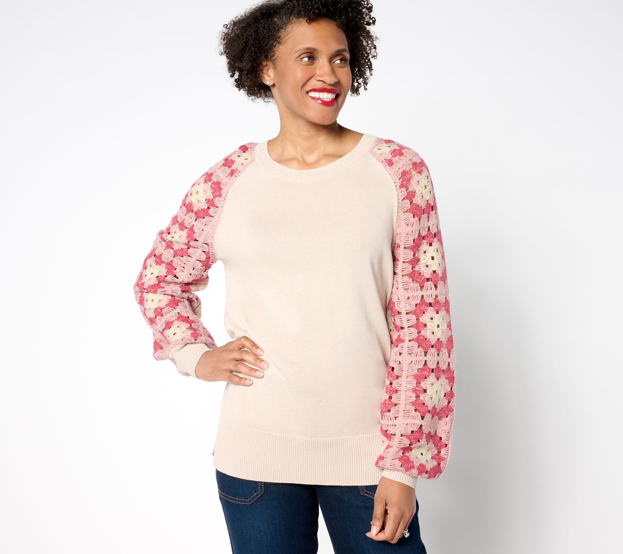 Belle Boho by Kim Gravel Granny Square Crochet Sleeve Sweater