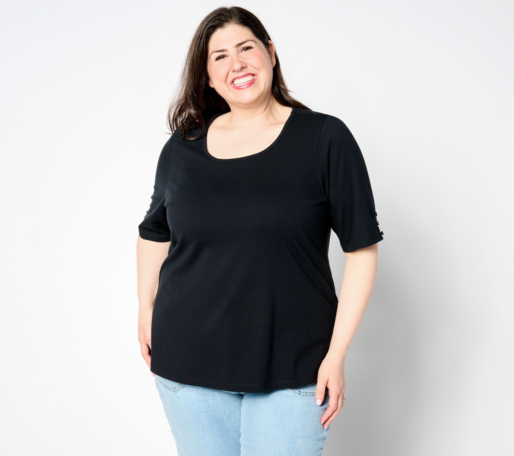 Denim & Co. Essentials Perfect Jersey Elbow Sleeve Top