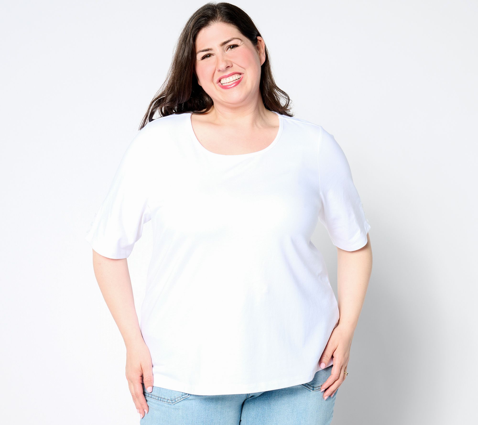 Denim & Co. Essentials Perfect Jersey Elbow Sleeve Top