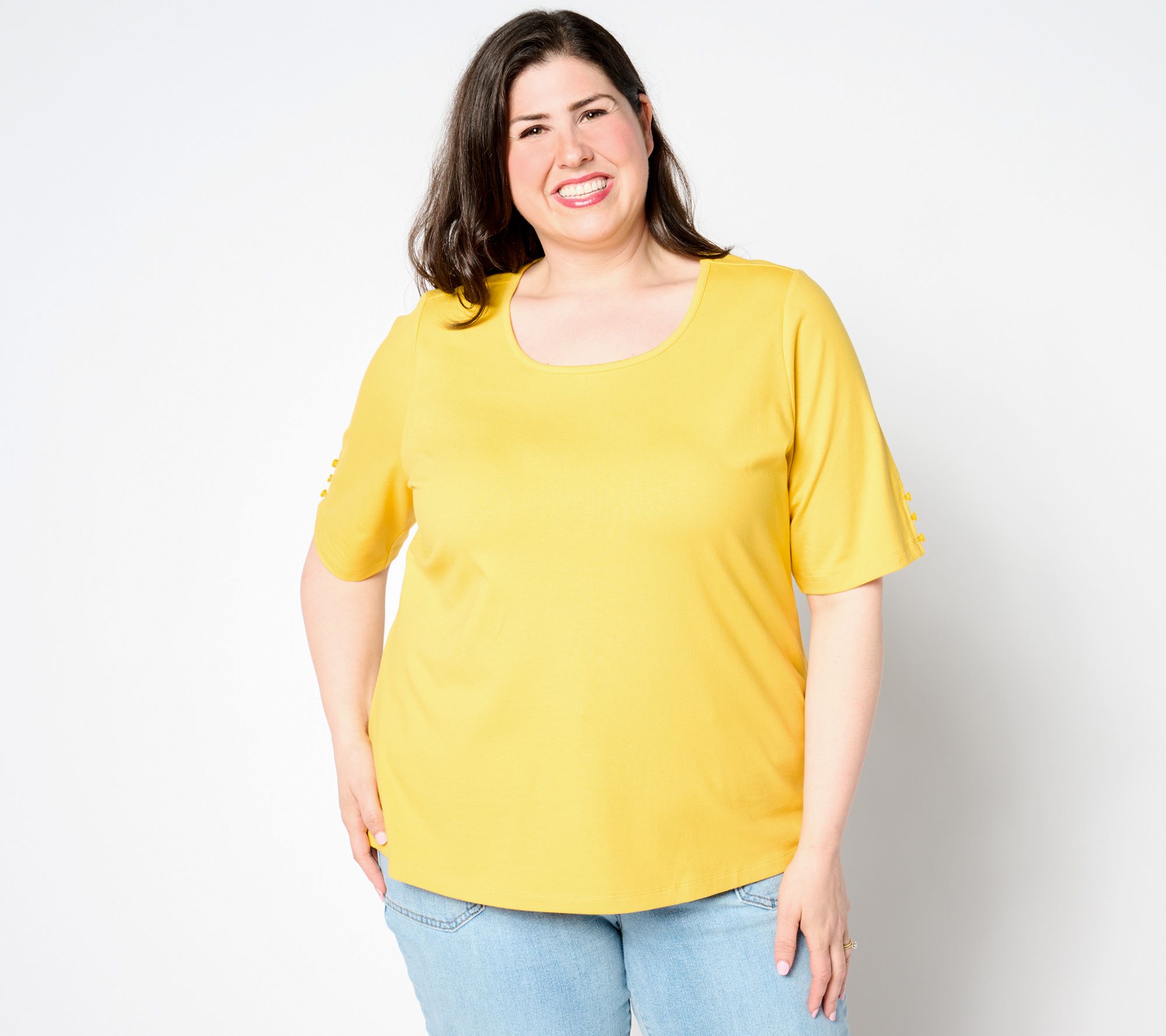 Denim & Co. Essentials Perfect Jersey Elbow Sleeve Top