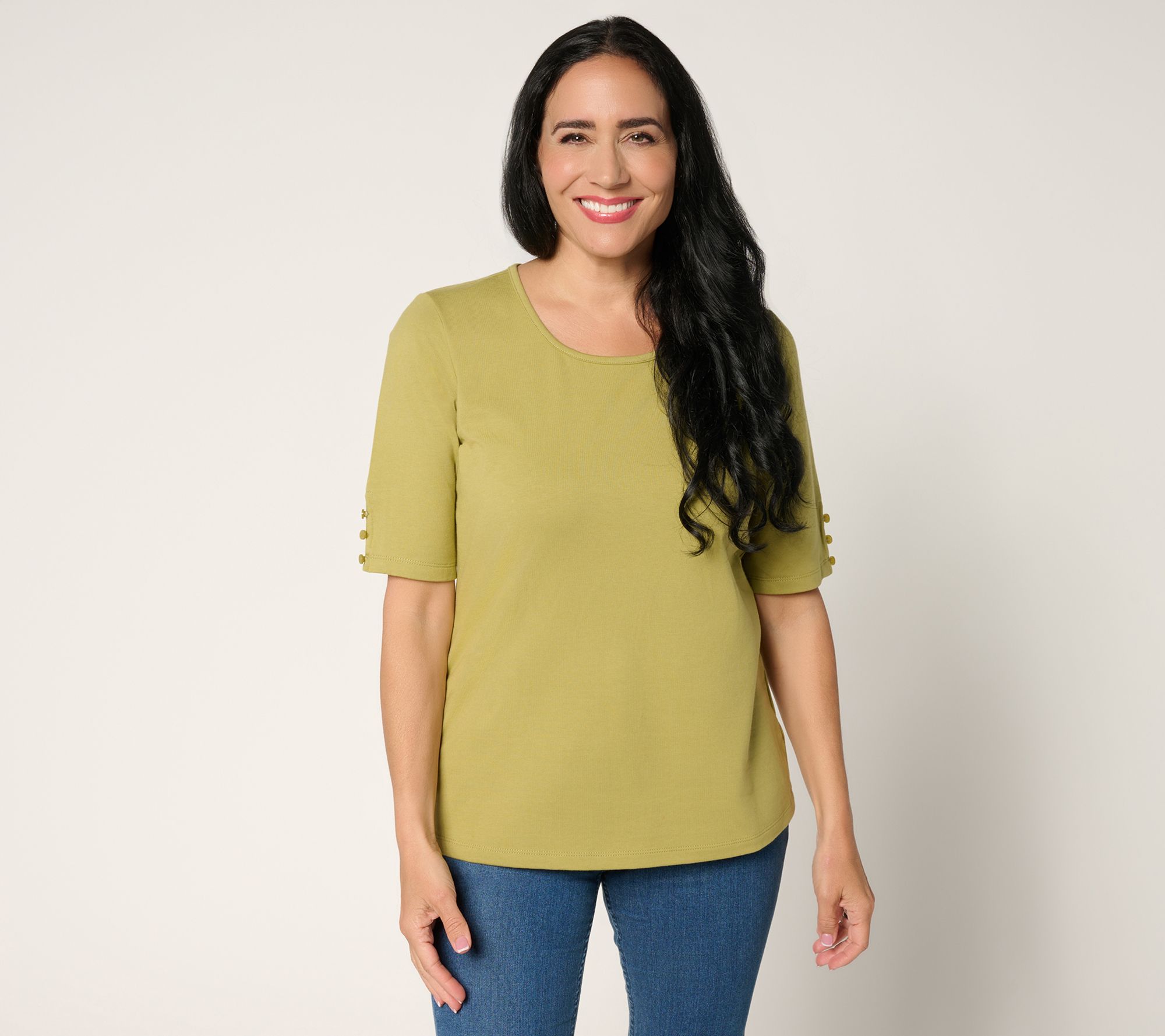 Denim & Co. Essentials Perfect Jersey Elbow Sleeve Top