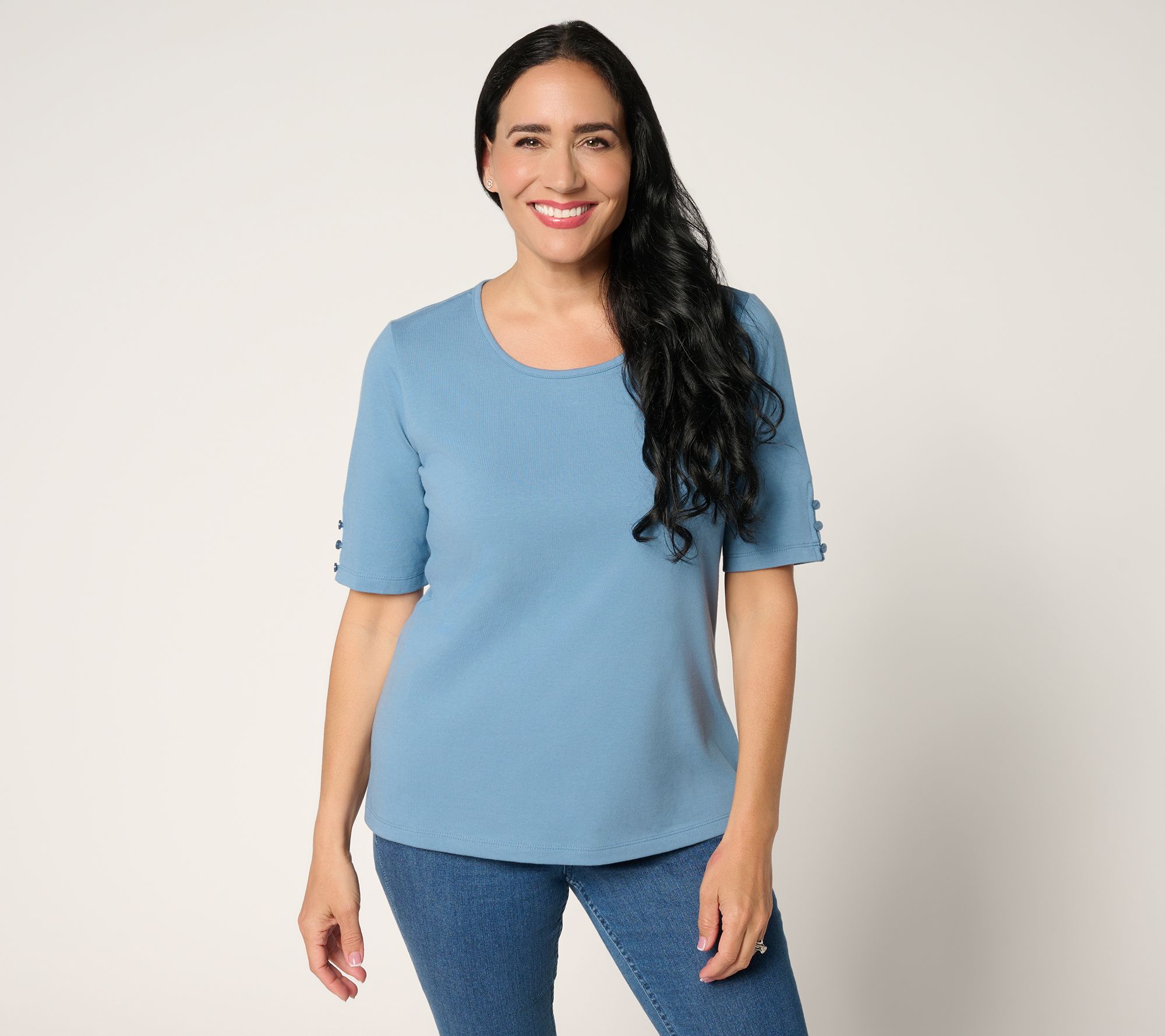 Denim & Co. Essentials Perfect Jersey Elbow Sleeve Top