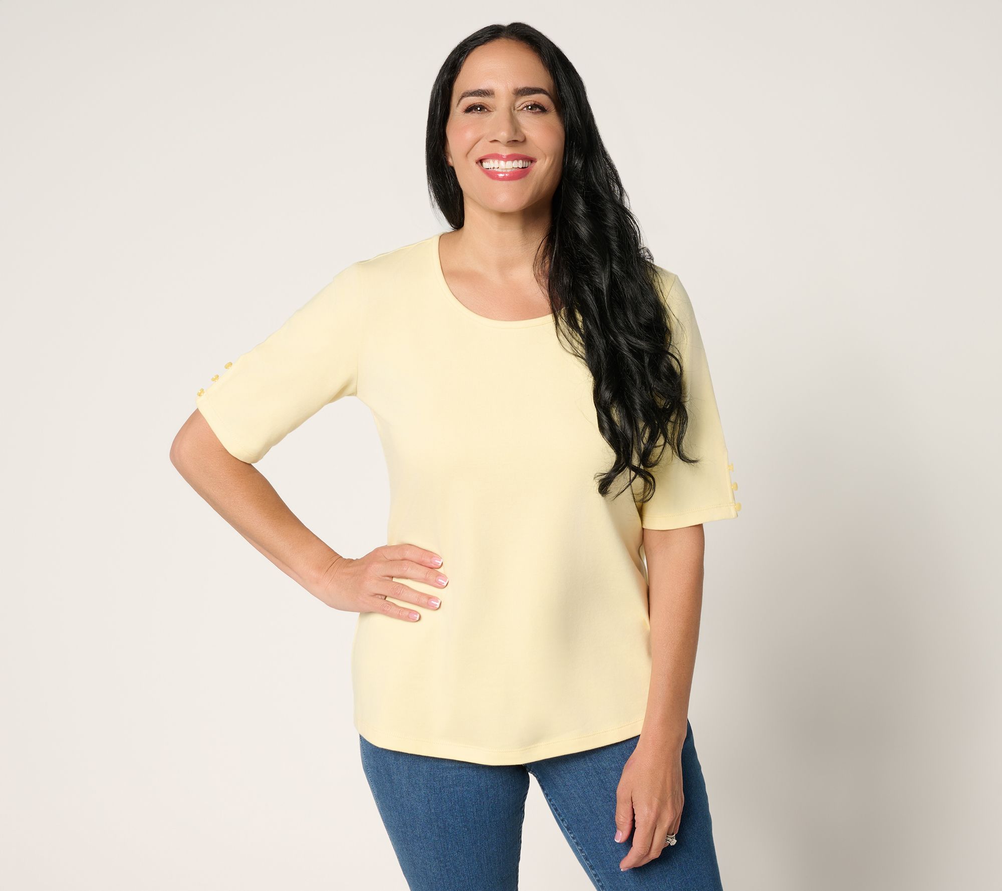 Denim & Co. Essentials Perfect Jersey Elbow Sleeve Top