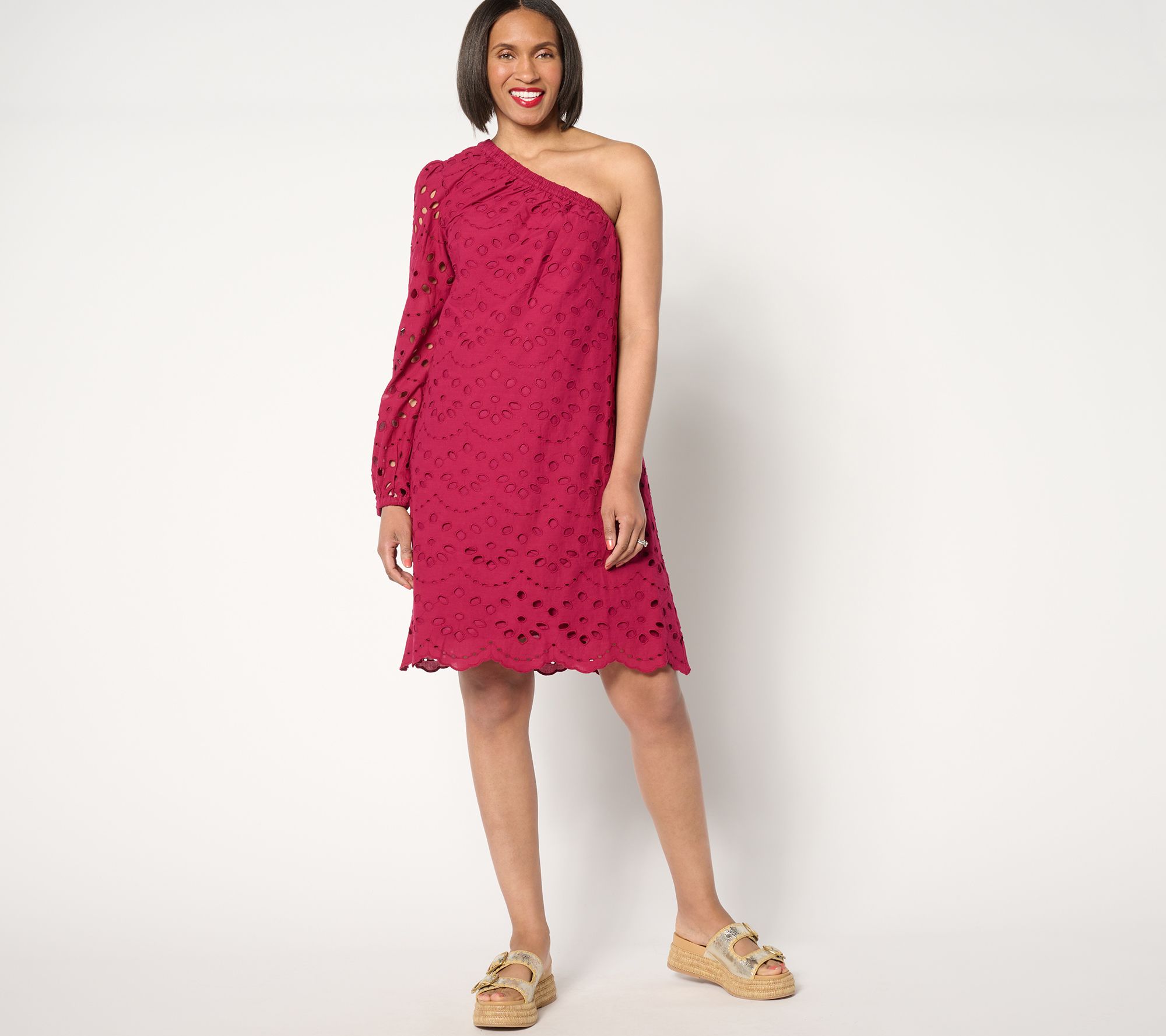 Destination 365 One Shoulder Eyelet Shift Dress - QVC.com