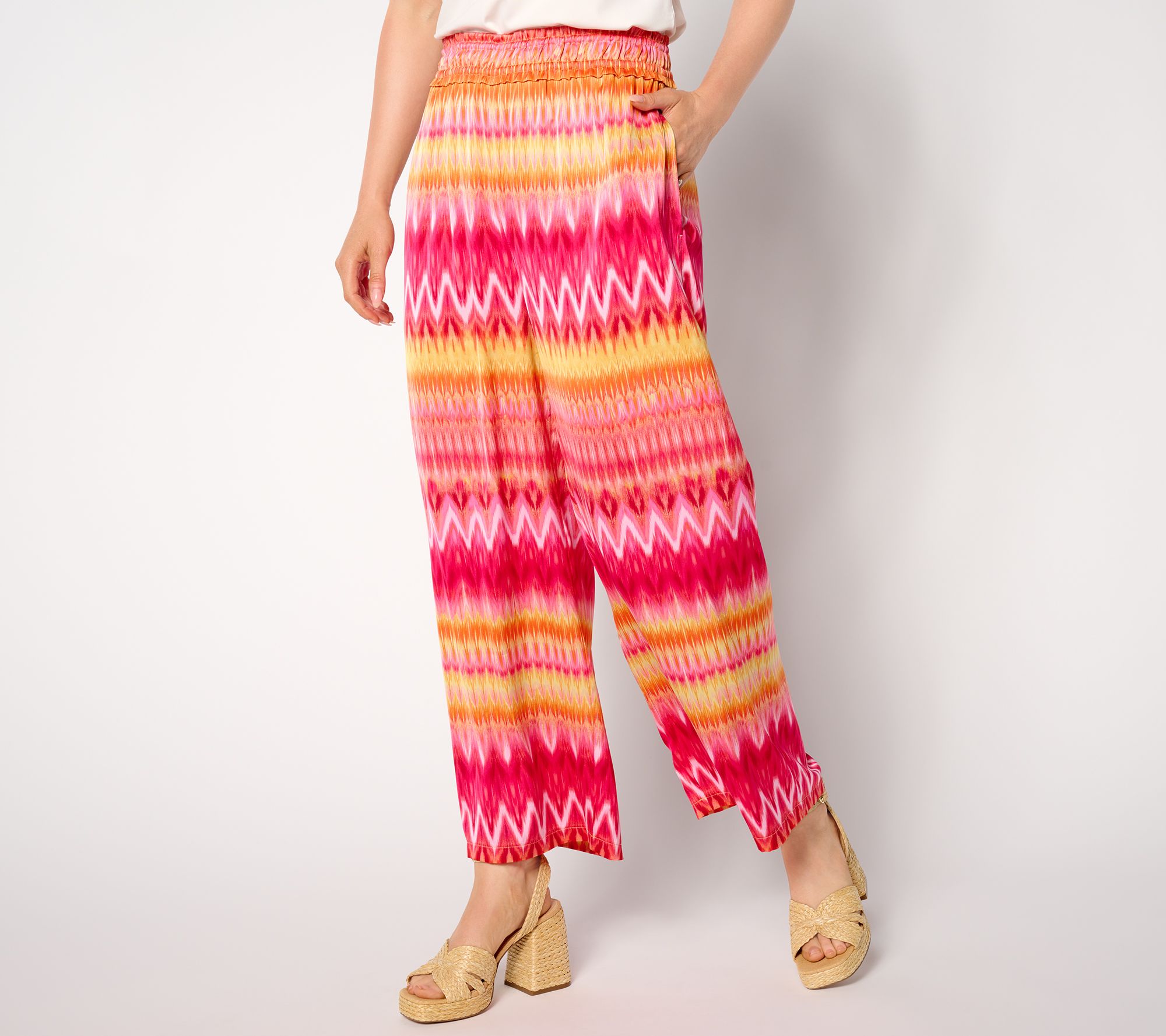Susan Graver Printed Stretch Woven Wide Leg Ankle Pants