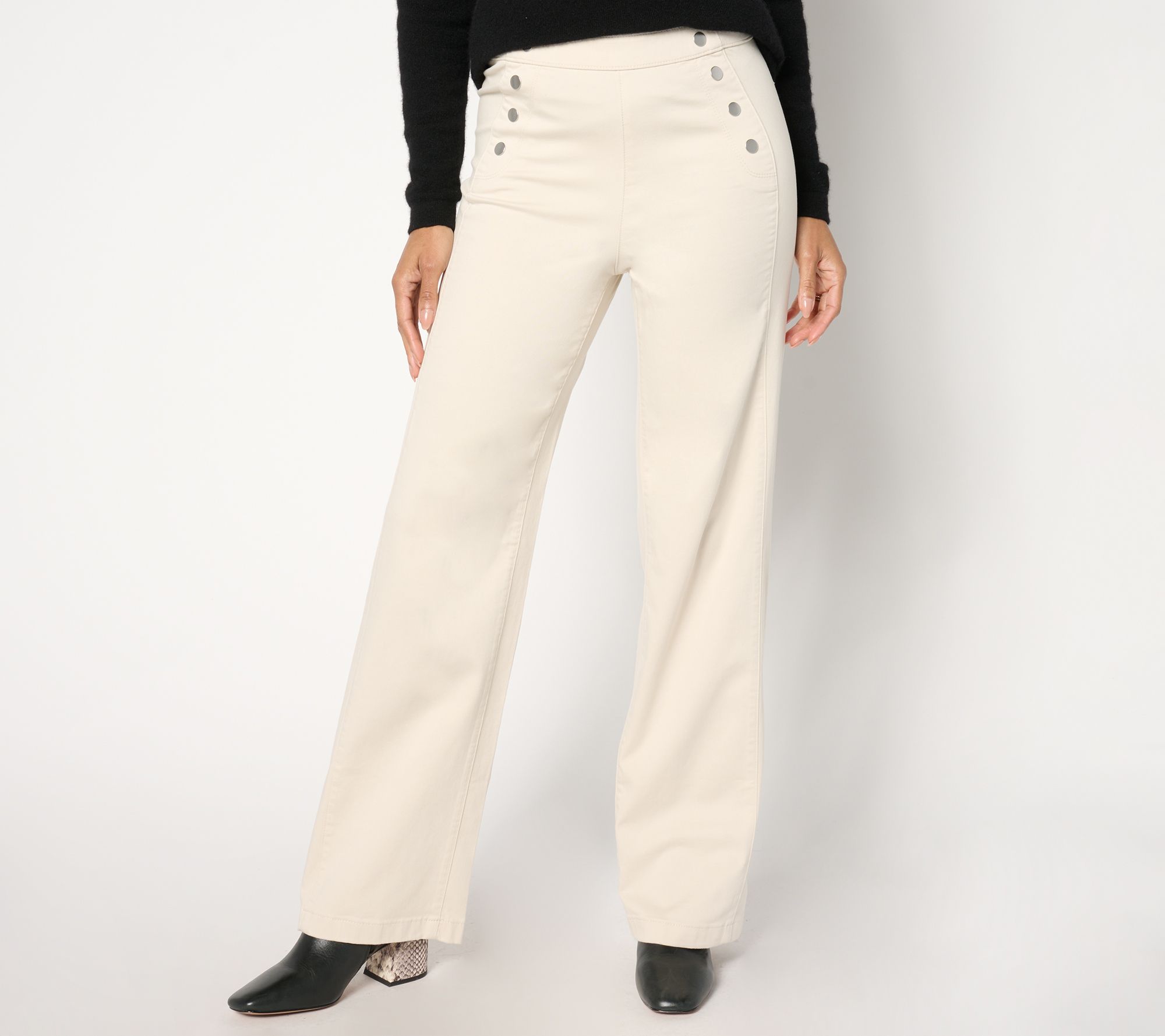 Susan Graver Petite Trouser Twill Pant with Button Detail