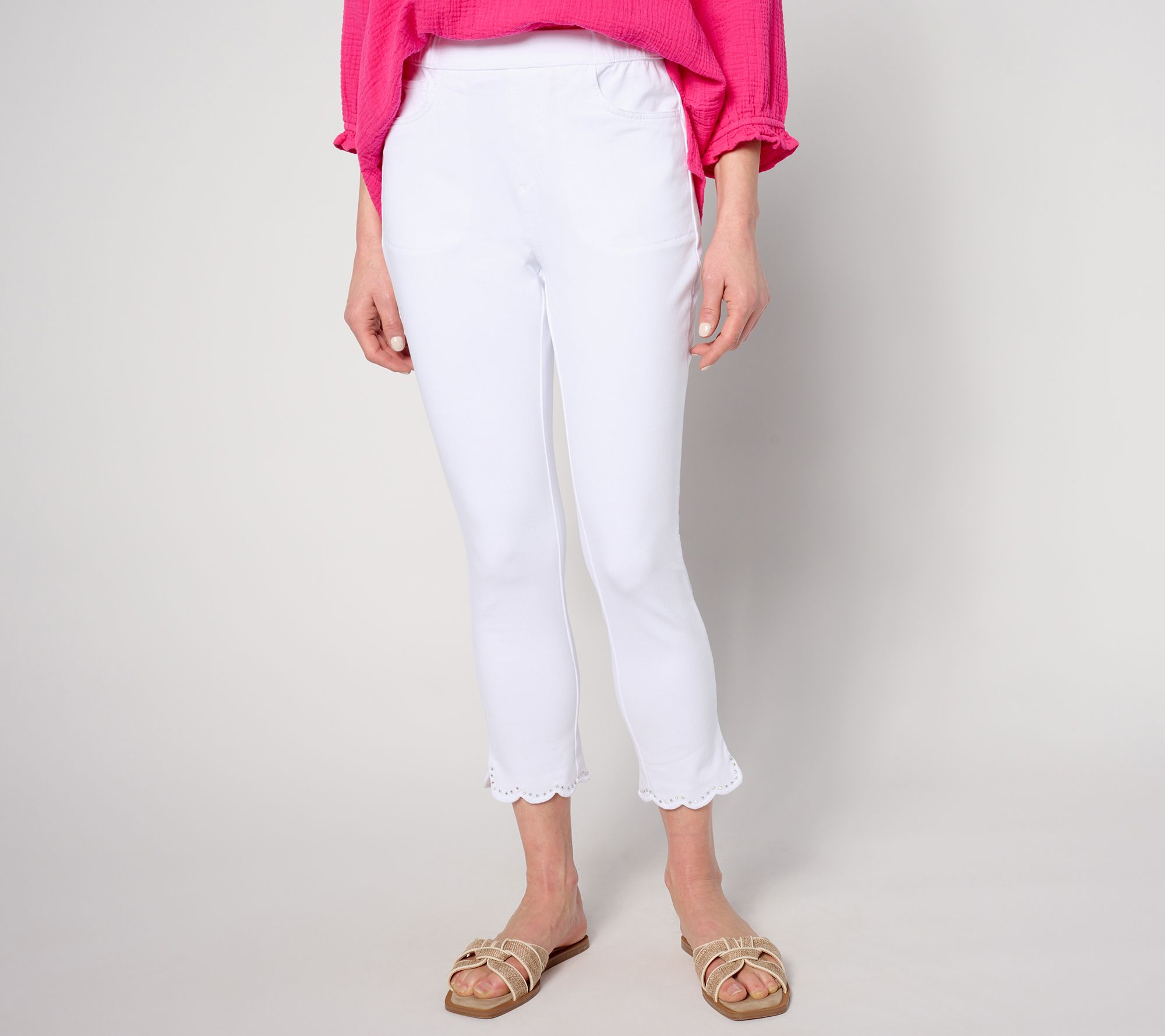 "As Is" Quacker Factory DreamJeannes Reg Scalloped Edge Crop Jeans