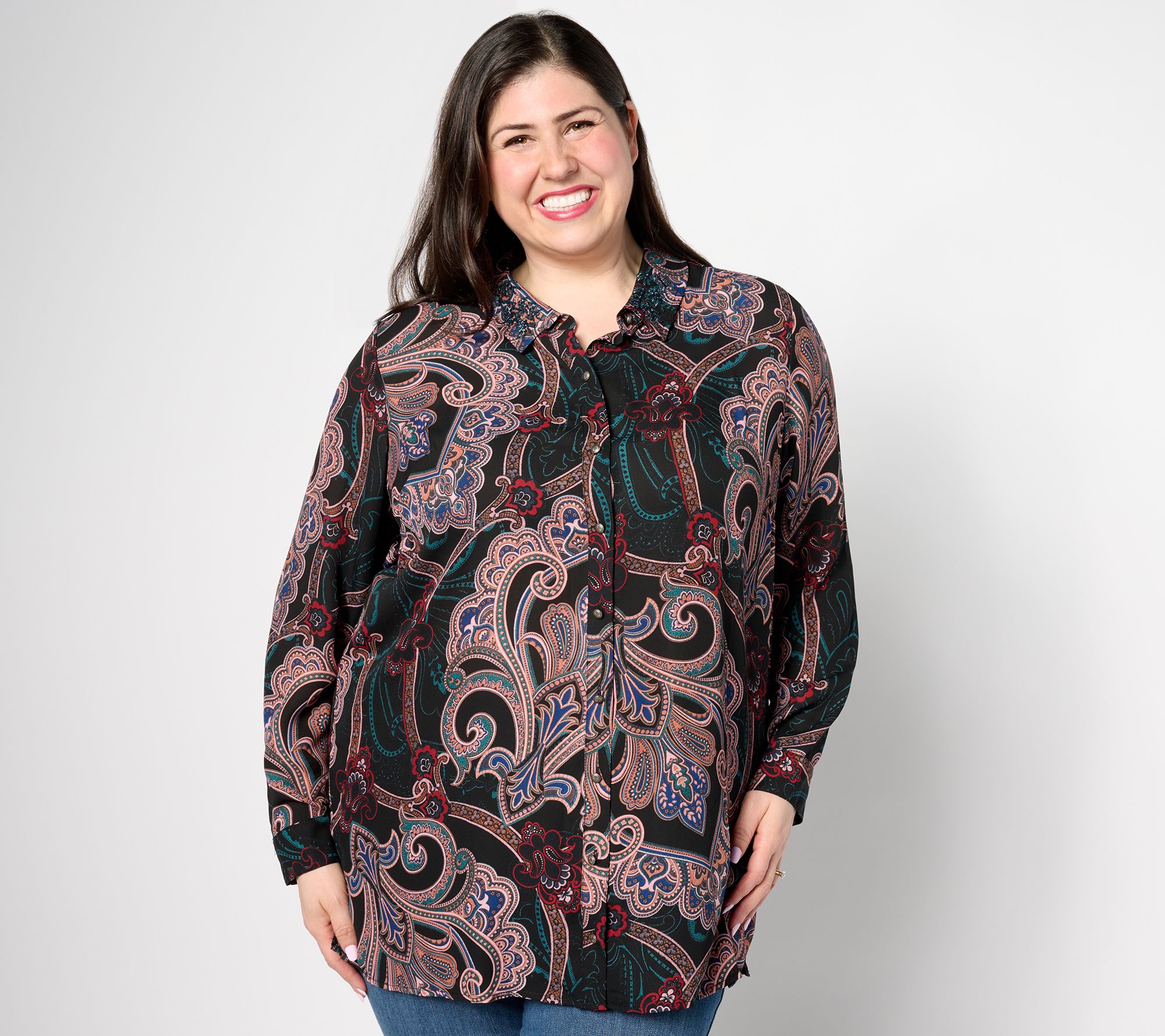 "As Is" Denim & Co. Canyon Retreat Printed Tunic with Collar