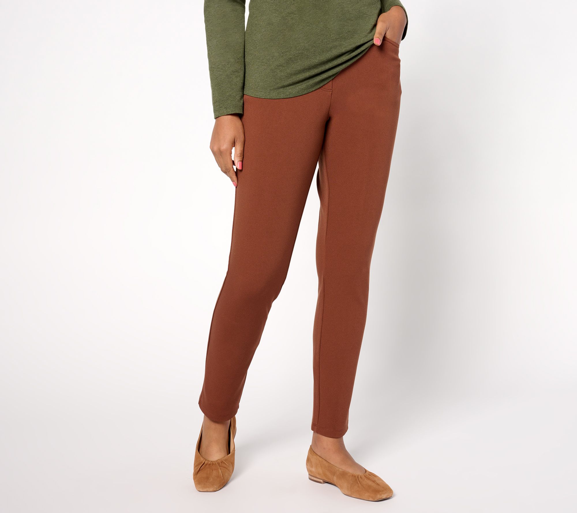 Susan Graver Regular Weekend Cavalry Twill Knit Slim Pants