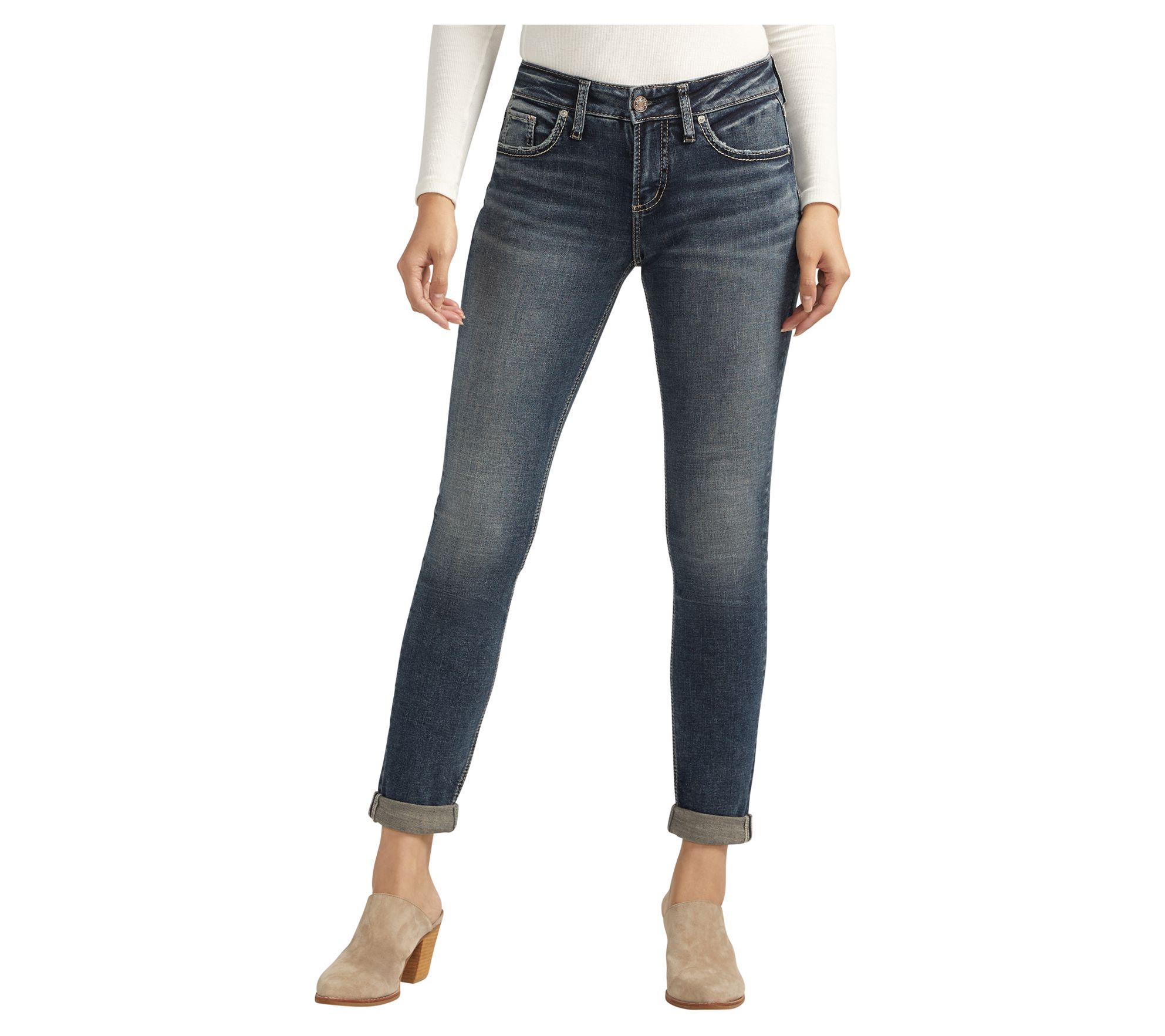 Silver Jeans Co. Women's Girlfriend Mid Rise Skinny Jeans