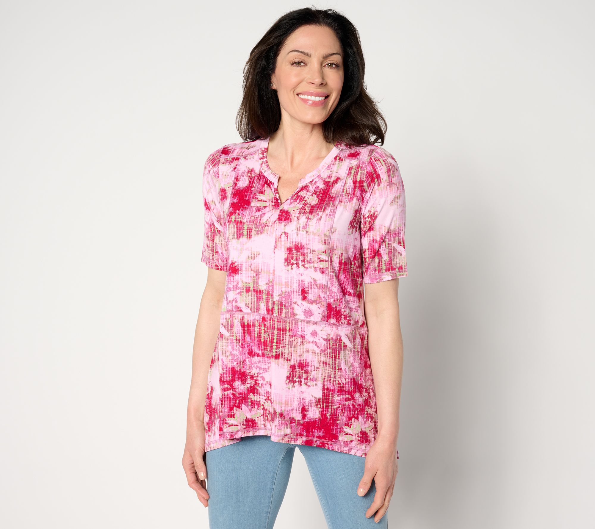 "As Is" LOGO by Lori Goldstein Printed Knit Elbow Sleeve Top