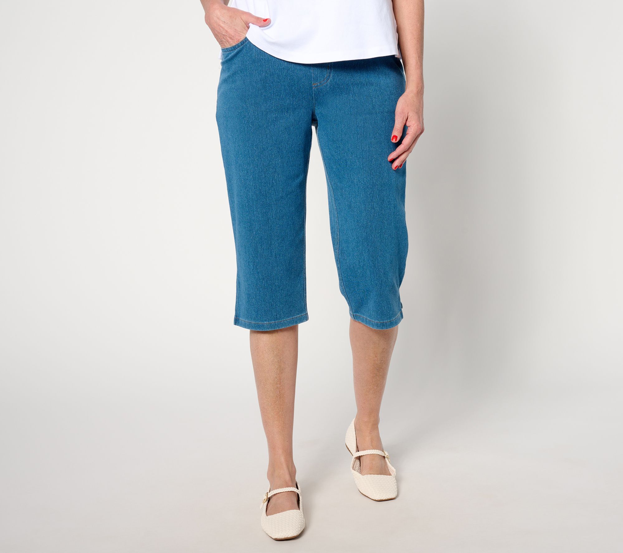 "As Is" Denim & Co. Petite Comfy Knit Air Skimmer with Waistband