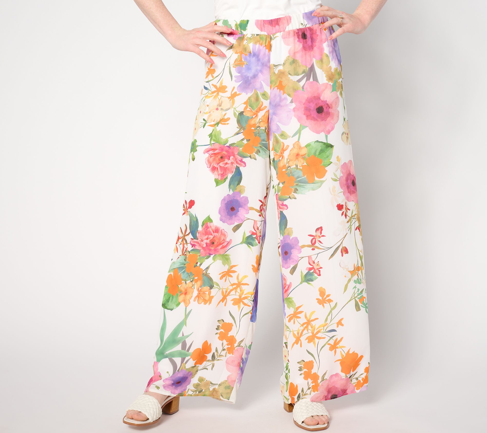 "As Is" Dennis Basso Petite Italia Knit Printed Flowy Pant