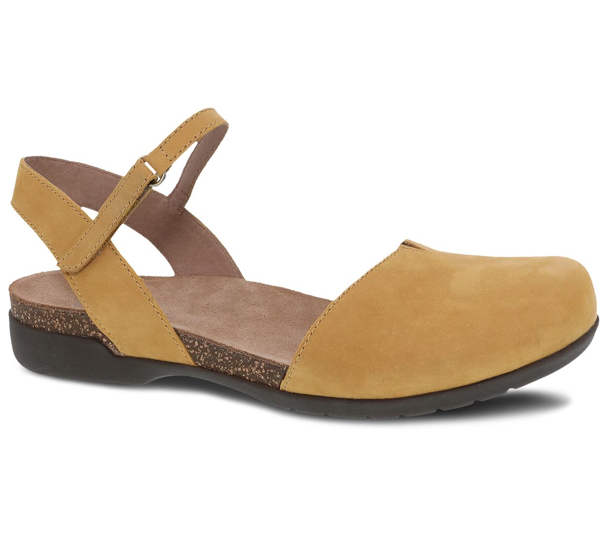 Dansko Mustard Milled Nubuck Closed Toe Sandal- Rowan