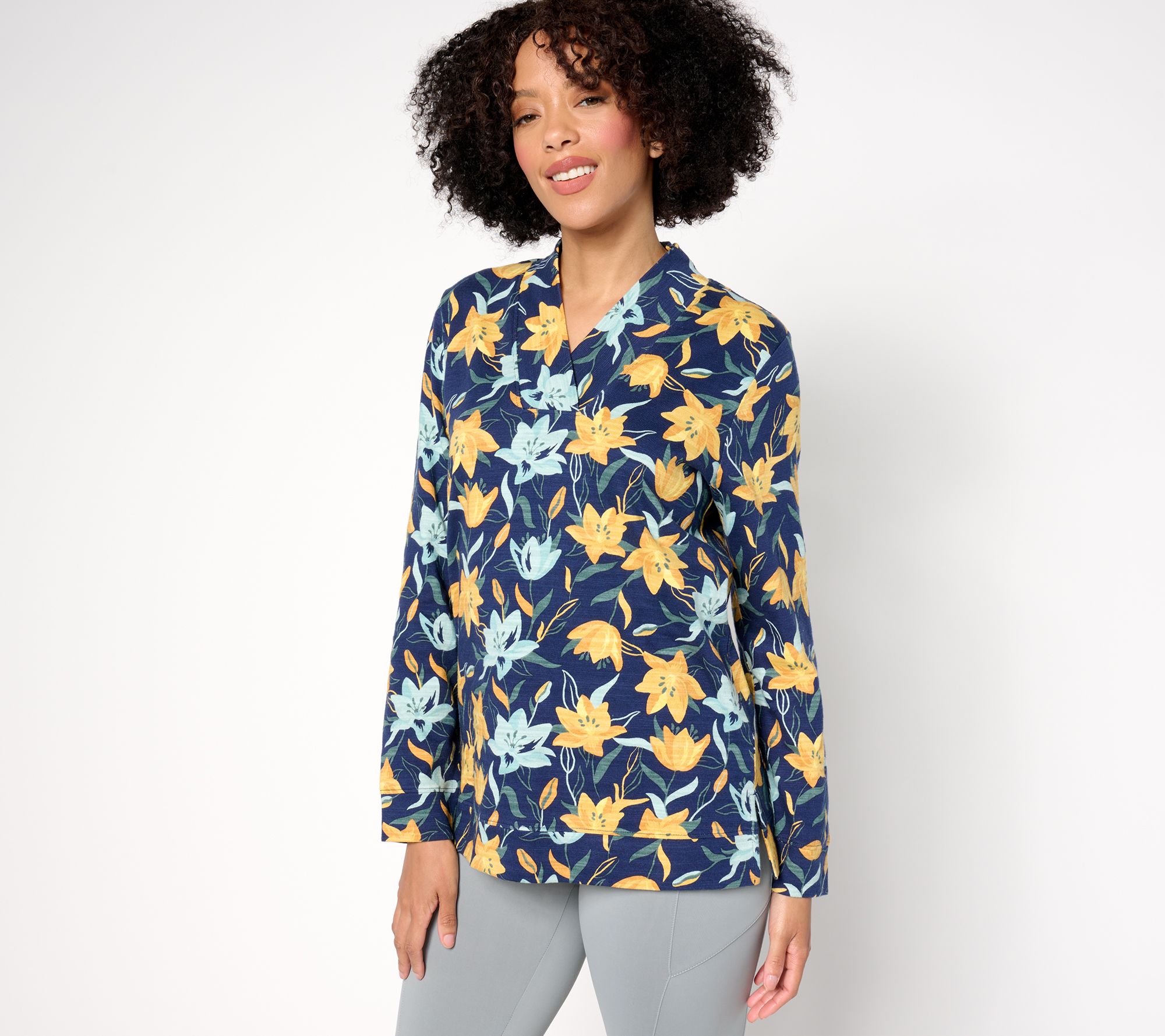 Denim & Co. Active Textured Cotton Printed or Solid Pullover