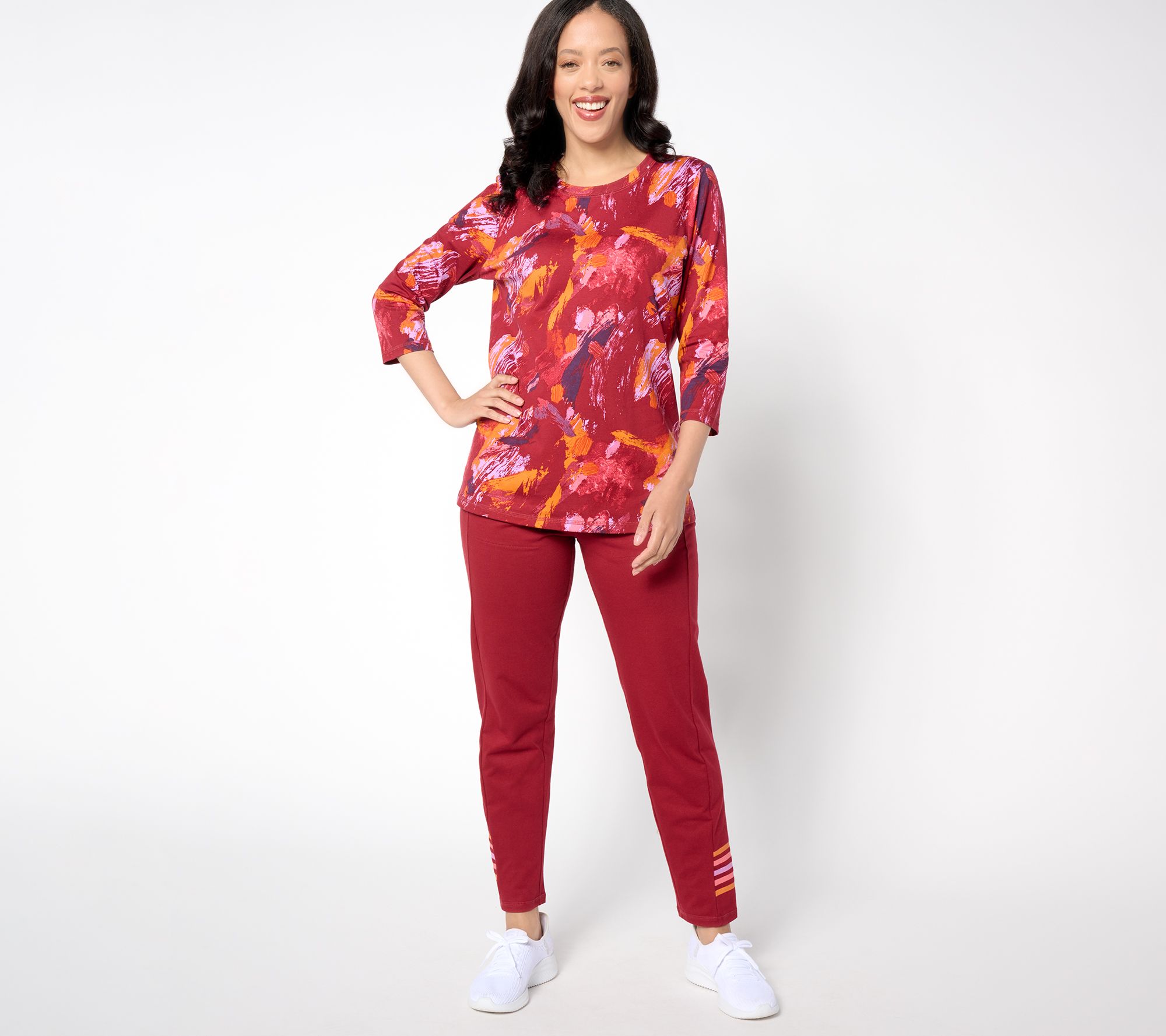 "As Is" Sport Savvy Petite Abstract Long Sleeve Top and Pant Set