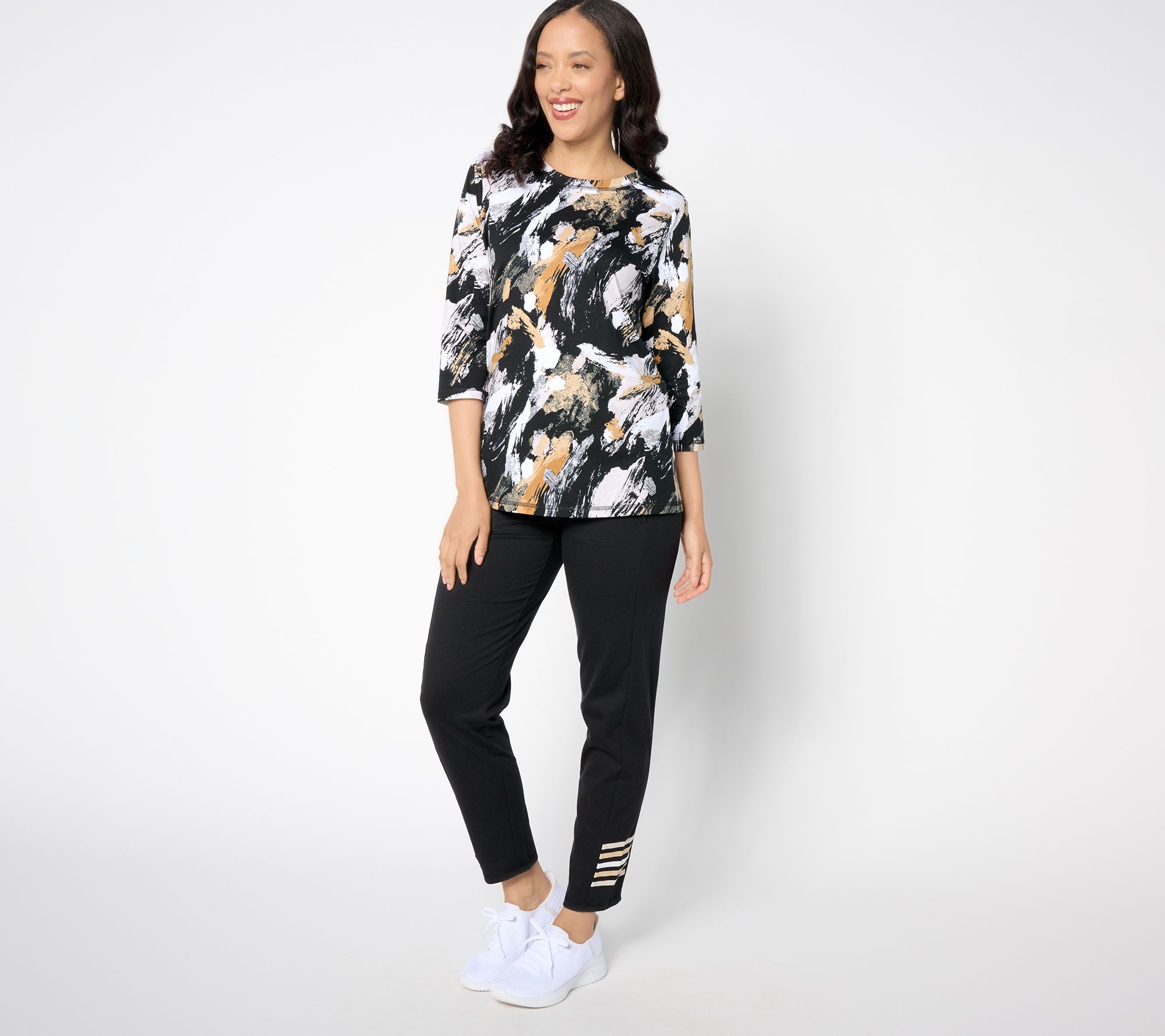 "As Is" Sport Savvy Petite Abstract Long Sleeve Top and Pant Set