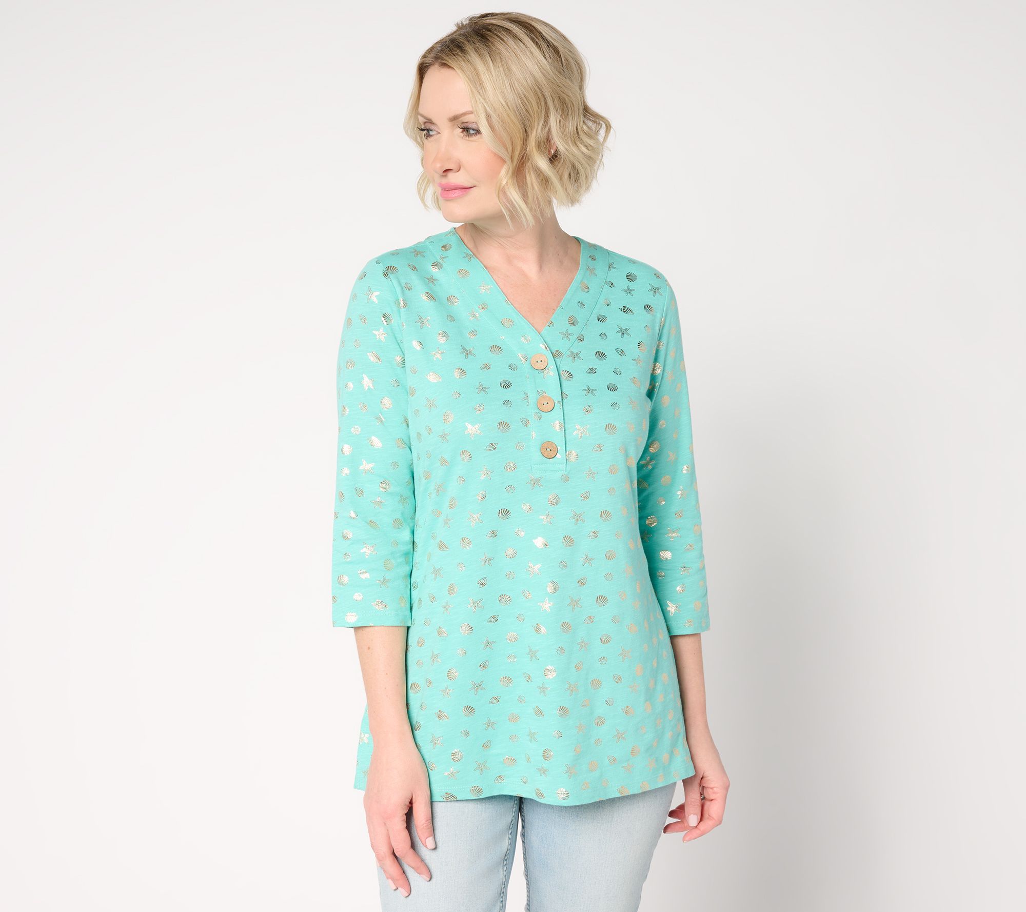 Denim & Co. Beach Petite Linen Blend V-Neck Tunic