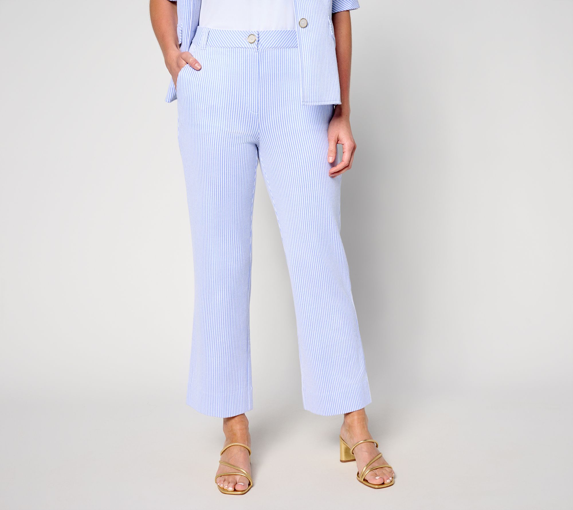 Isaac Mizrahi Live! Regular Yacht Club Knit Seersucker Ankle Pants