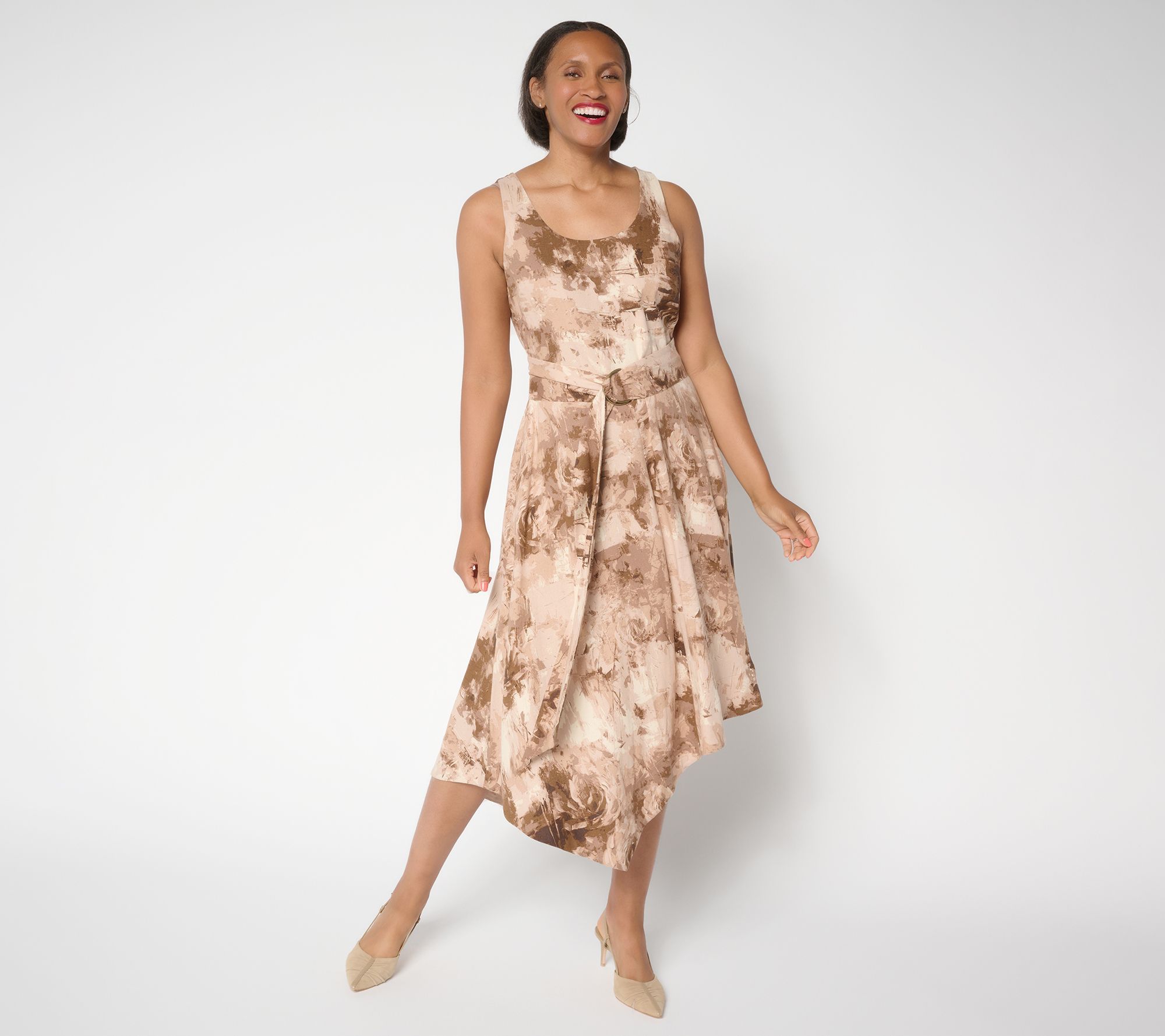Me by Jennie Garth Regular Printed Linen Blend Midi Dress