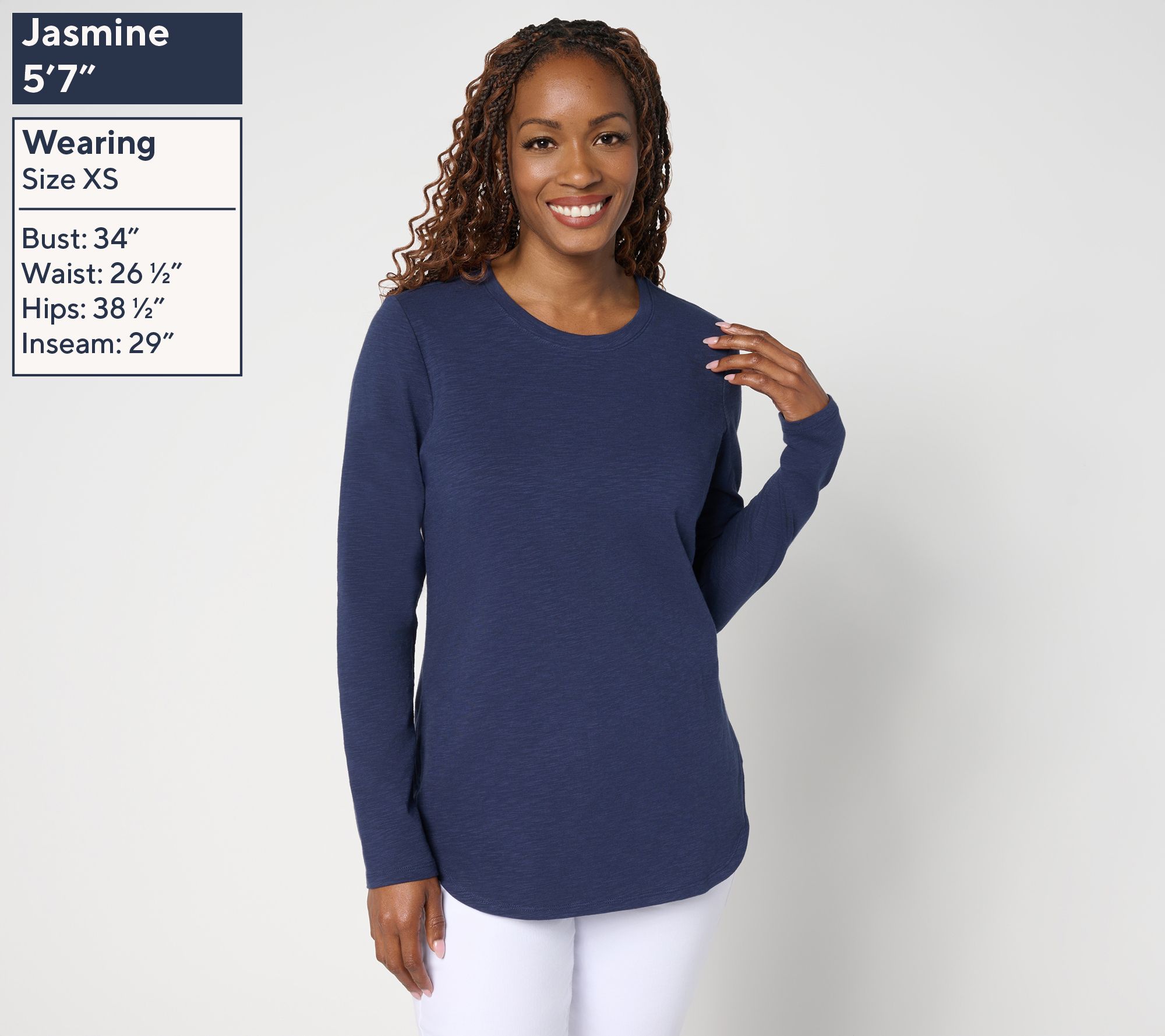 Denim & Co. Essentials Textured Knit Bracelet Sleeve Round Neck