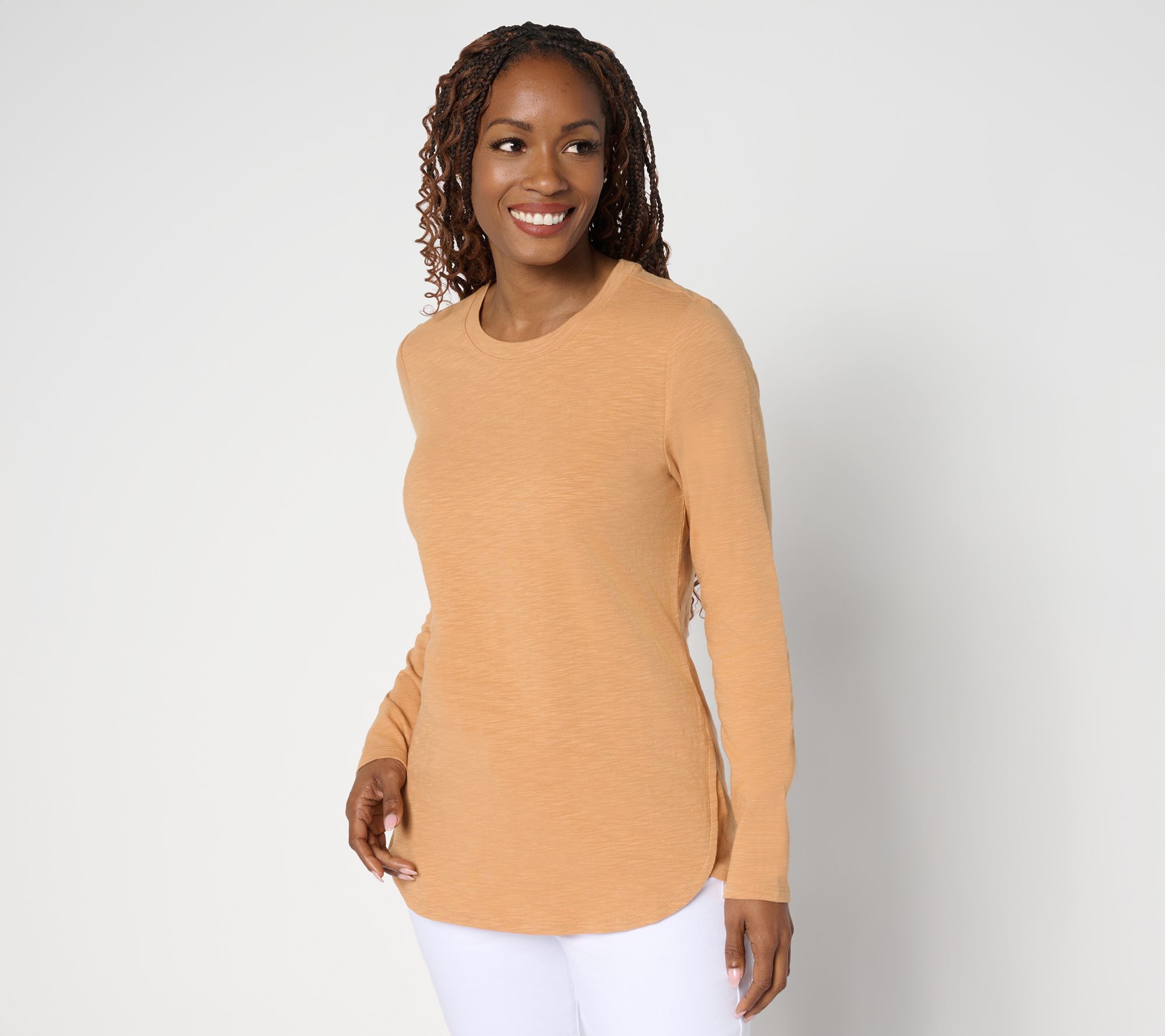Denim & Co. Essentials Textured Knit Bracelet Sleeve Round Neck Top
