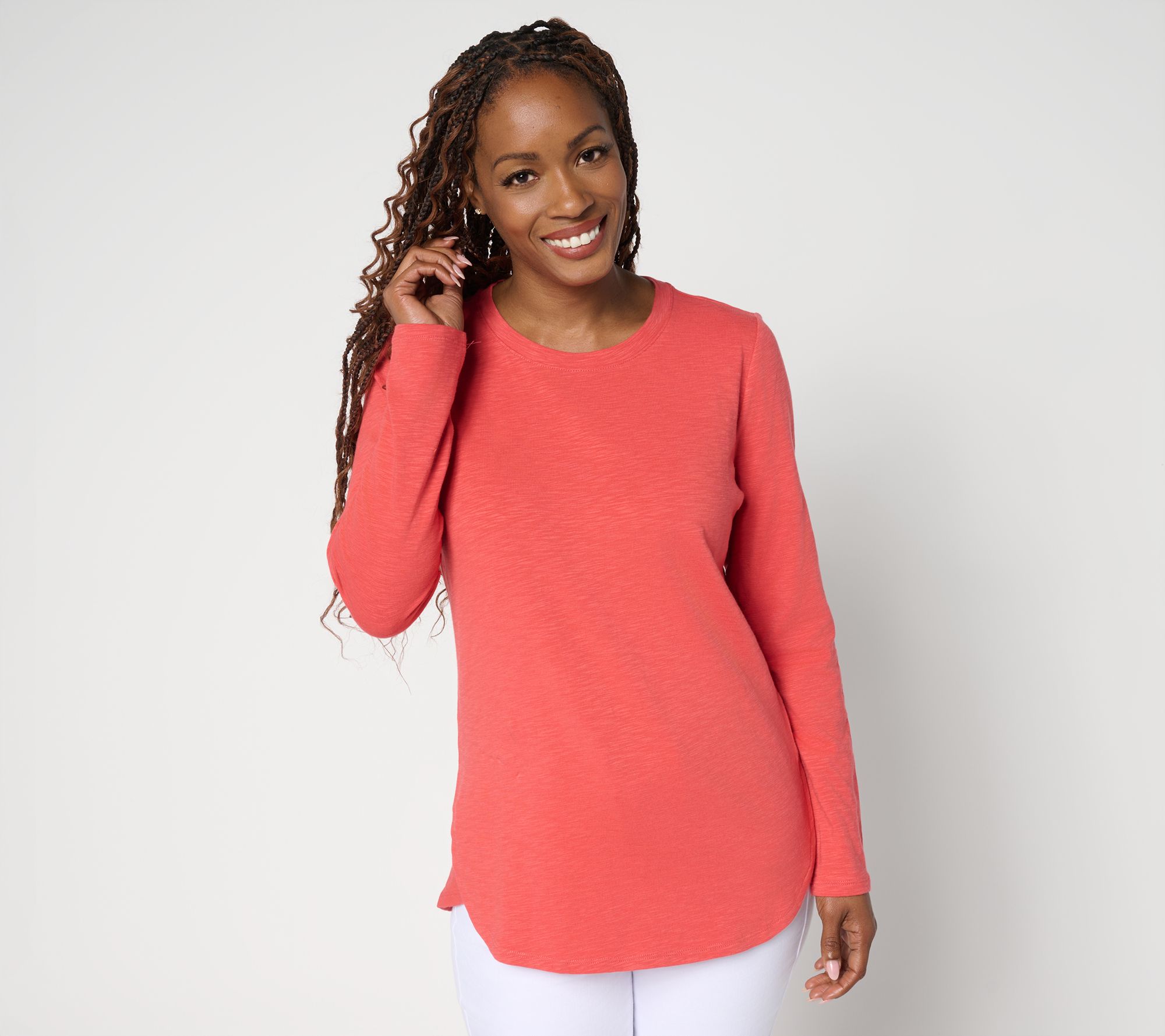 Denim & Co. Essentials Textured Knit Bracelet Sleeve Round Neck Top