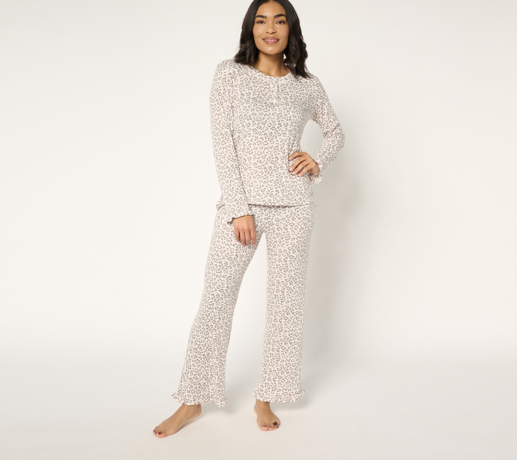 "As Is" MUK LUKS Pointelle Long Sleeve with Ruffles Lounge Set