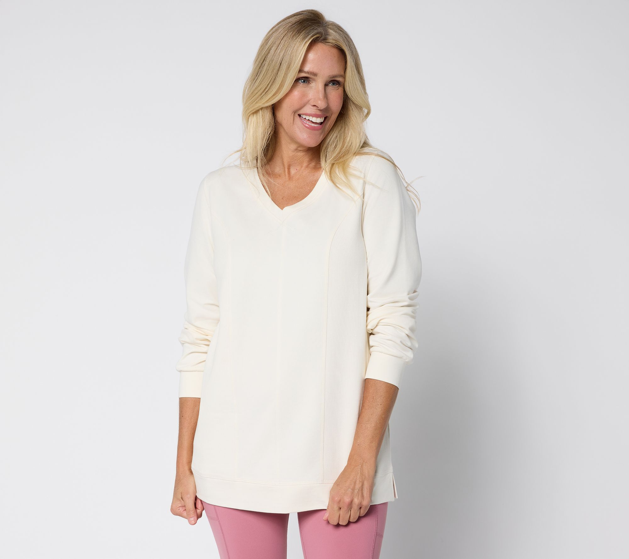 Denim & Co. Active Regular French Terry Rib Mix Tunic