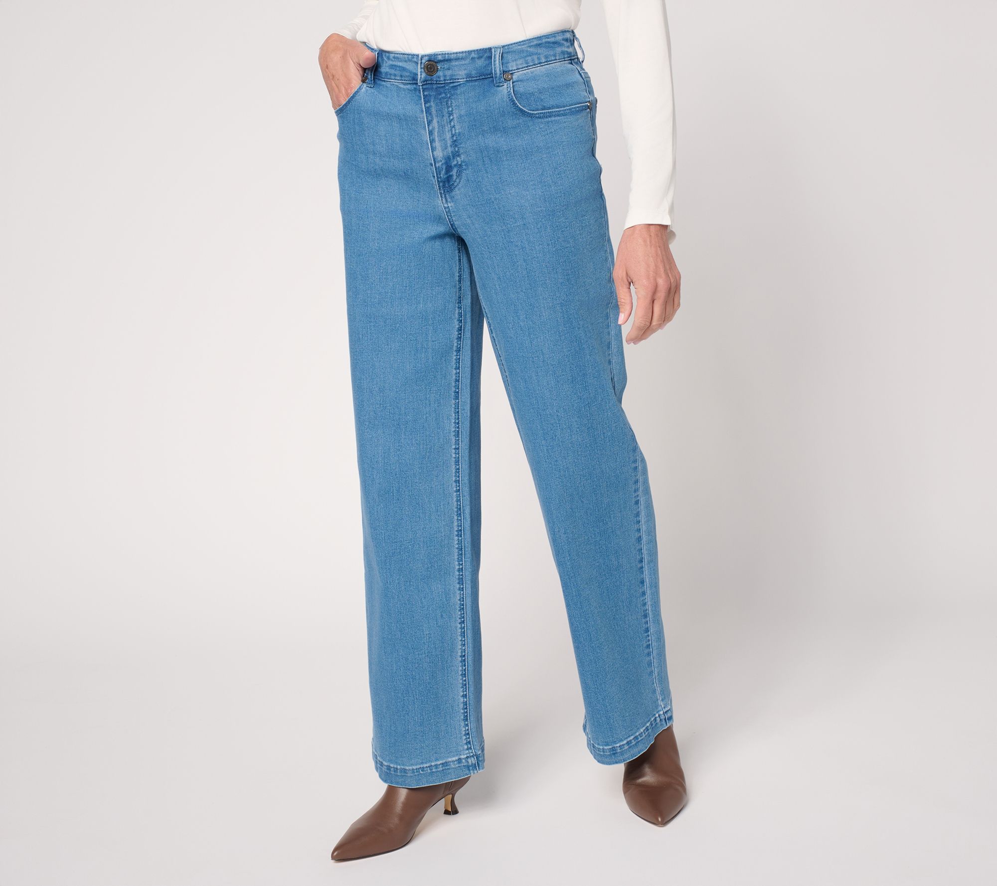 Susan Graver Regular Stretch Denim Wide Leg Pant - Indigo