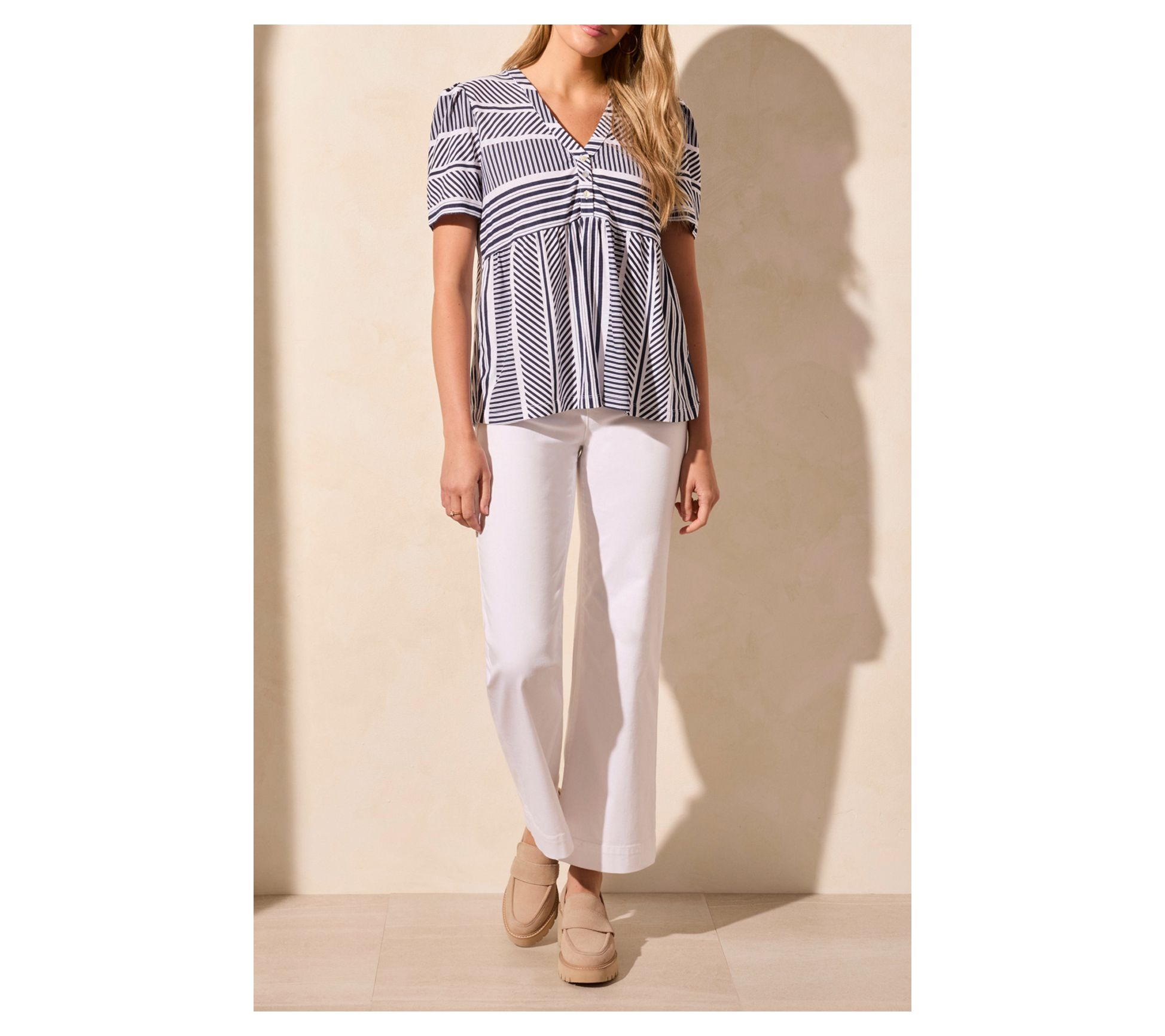 Tribal Short Flair Sleeve Empire-Waist Top