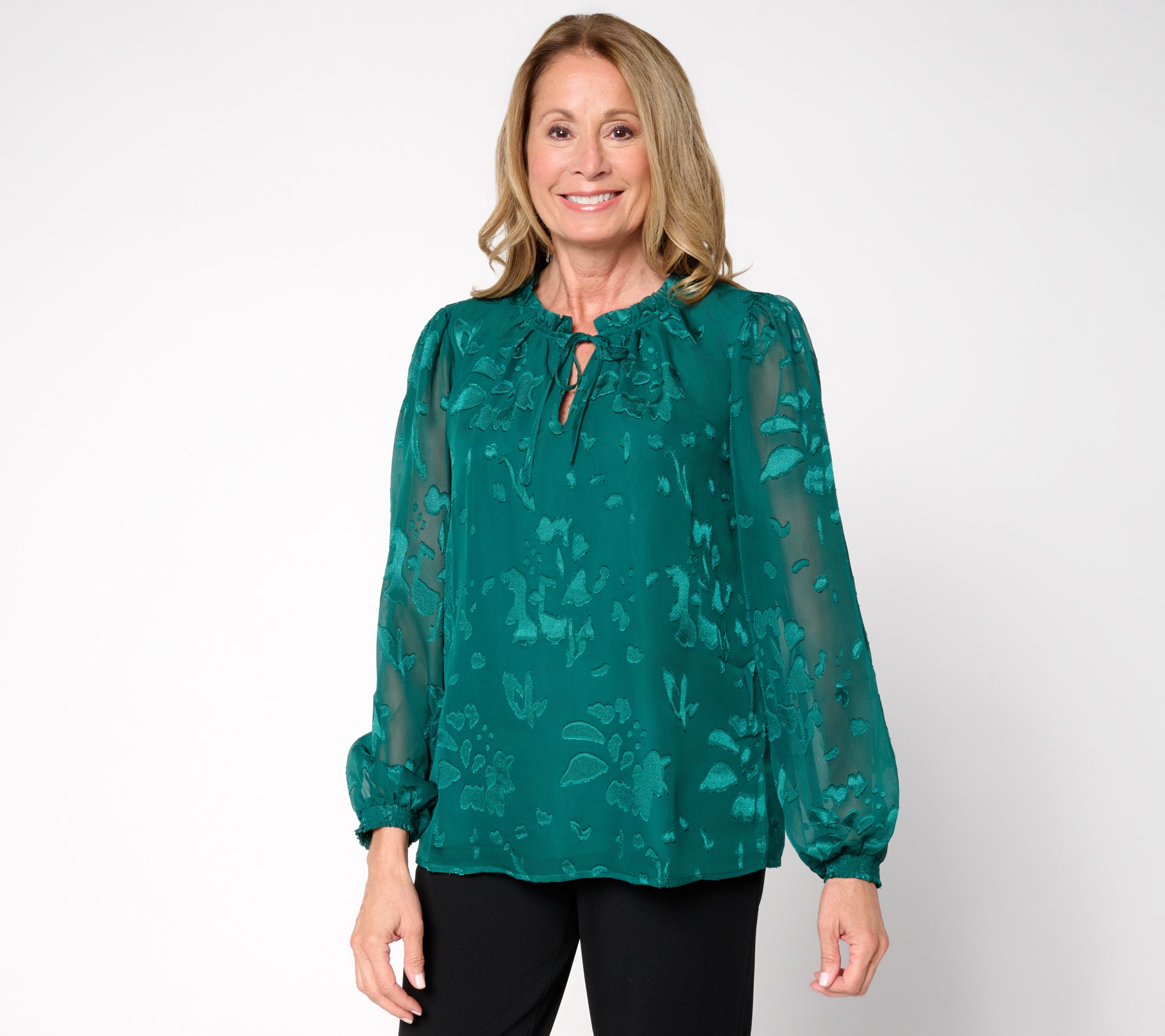 nicole by Nicole Miller Burn Out Chiffon w/Knit Tank Blouse