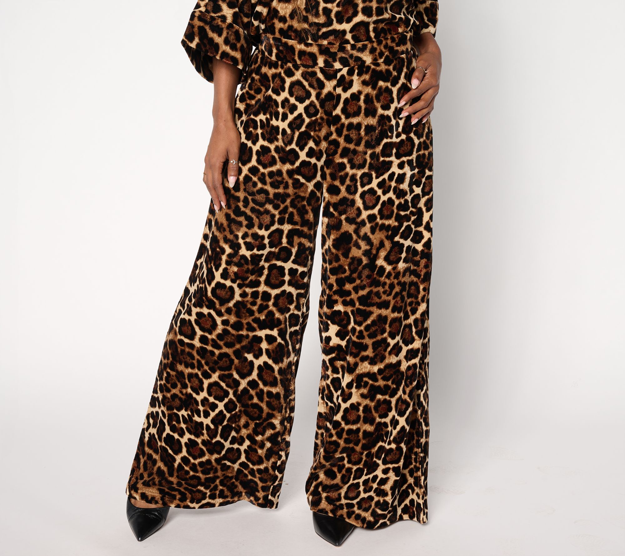 Carla Rockmore Collection Petite Pull-On Printed Velvet Wide Leg Pant