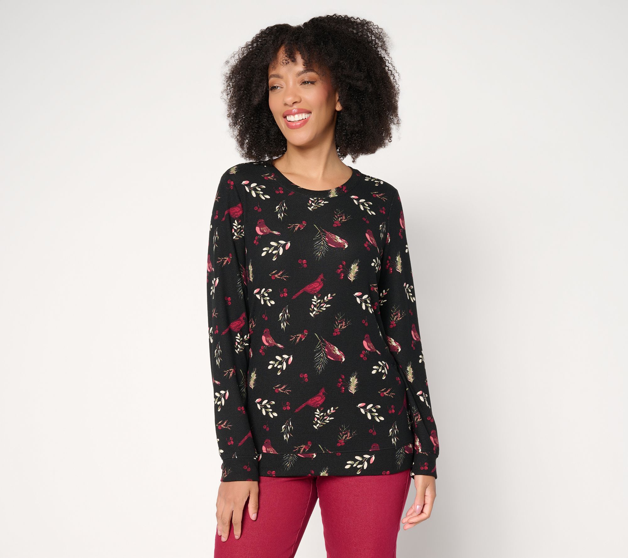 Denim & Co. Printed Heavenly Jersey Long Sleeve Pullover