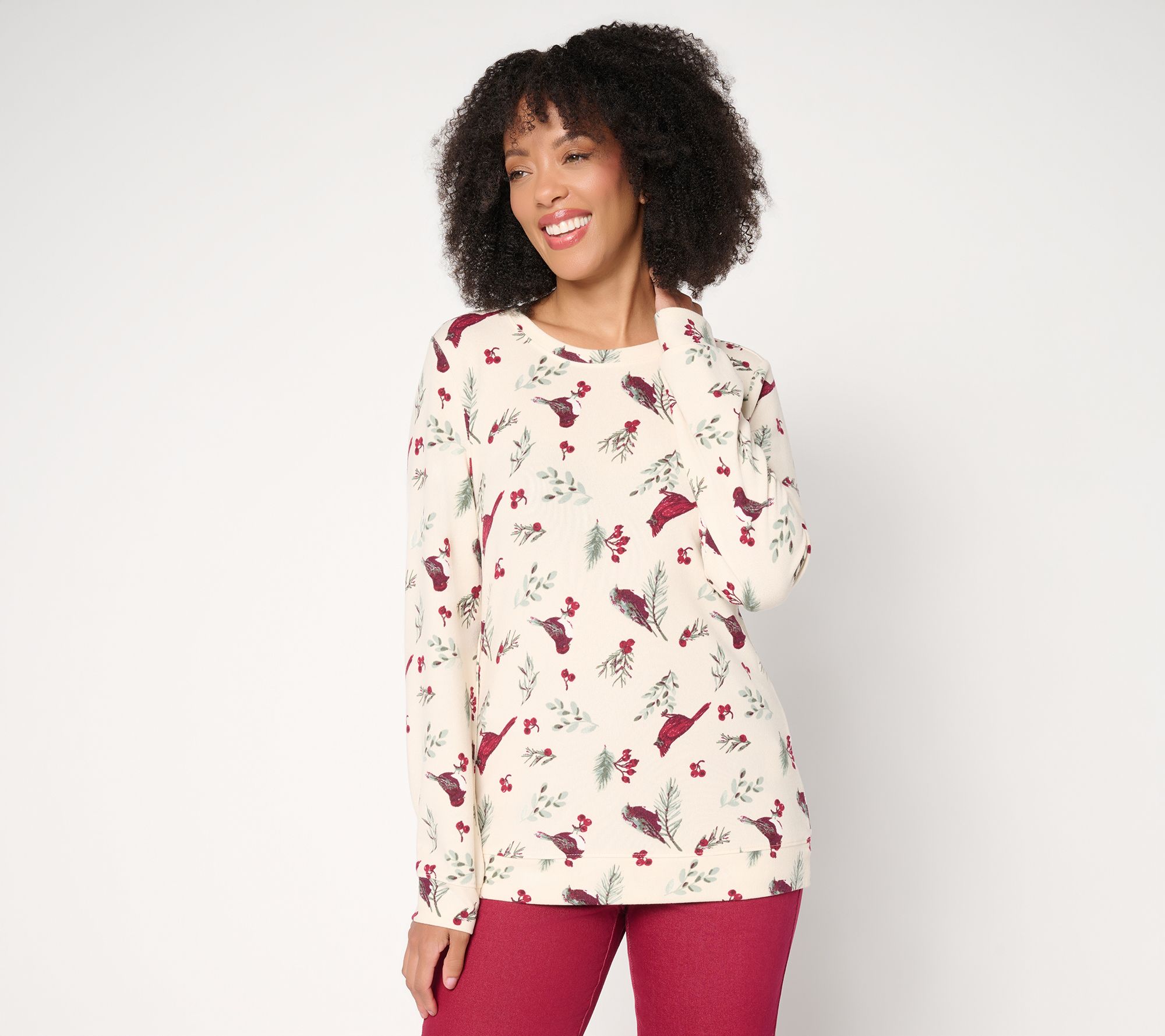 Denim & Co. Printed Heavenly Jersey Long Sleeve Pullover