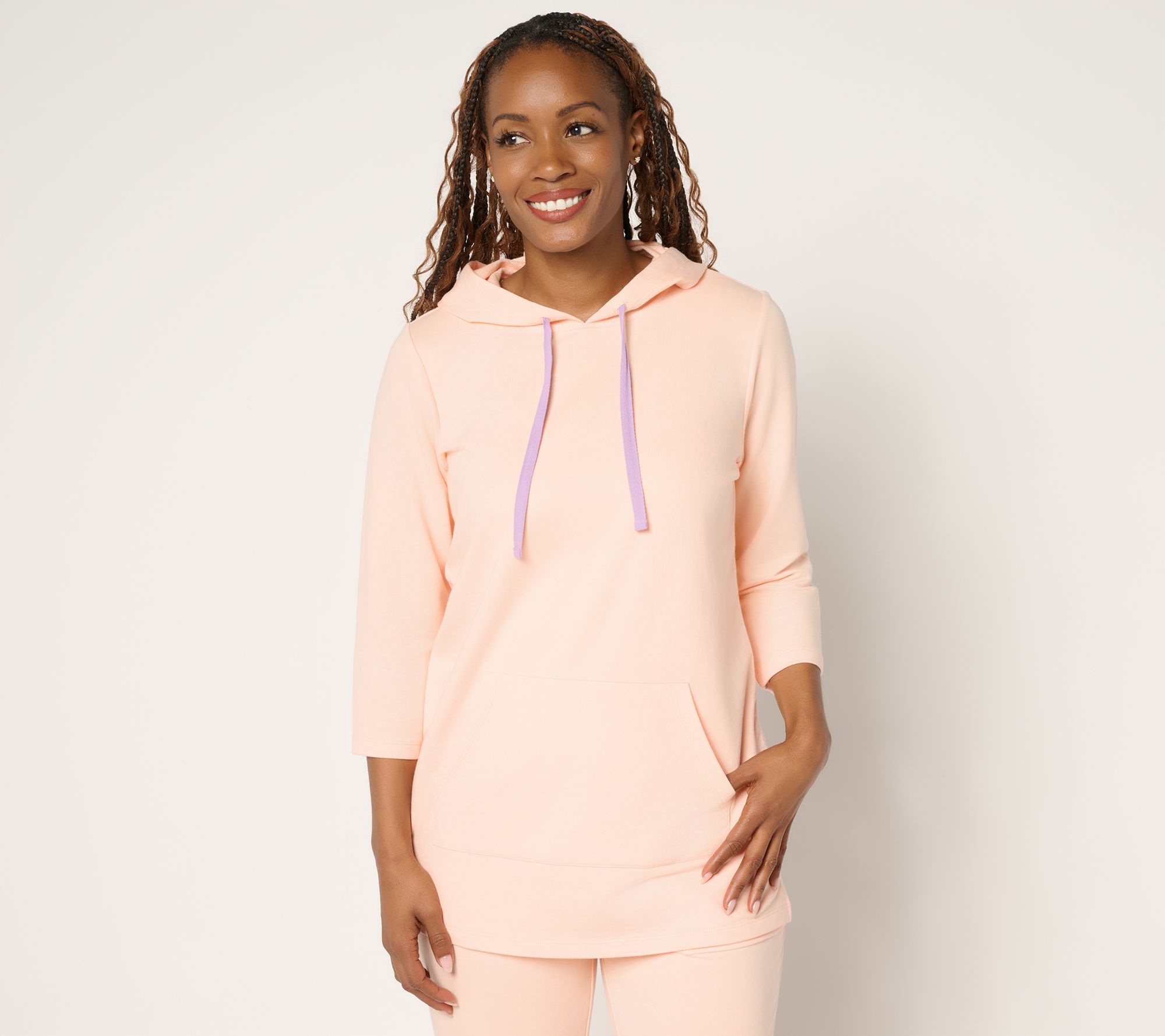 "As Is" Denim & Co. Active Reg French Terry Tunic Pullover w/ Whip Stitch