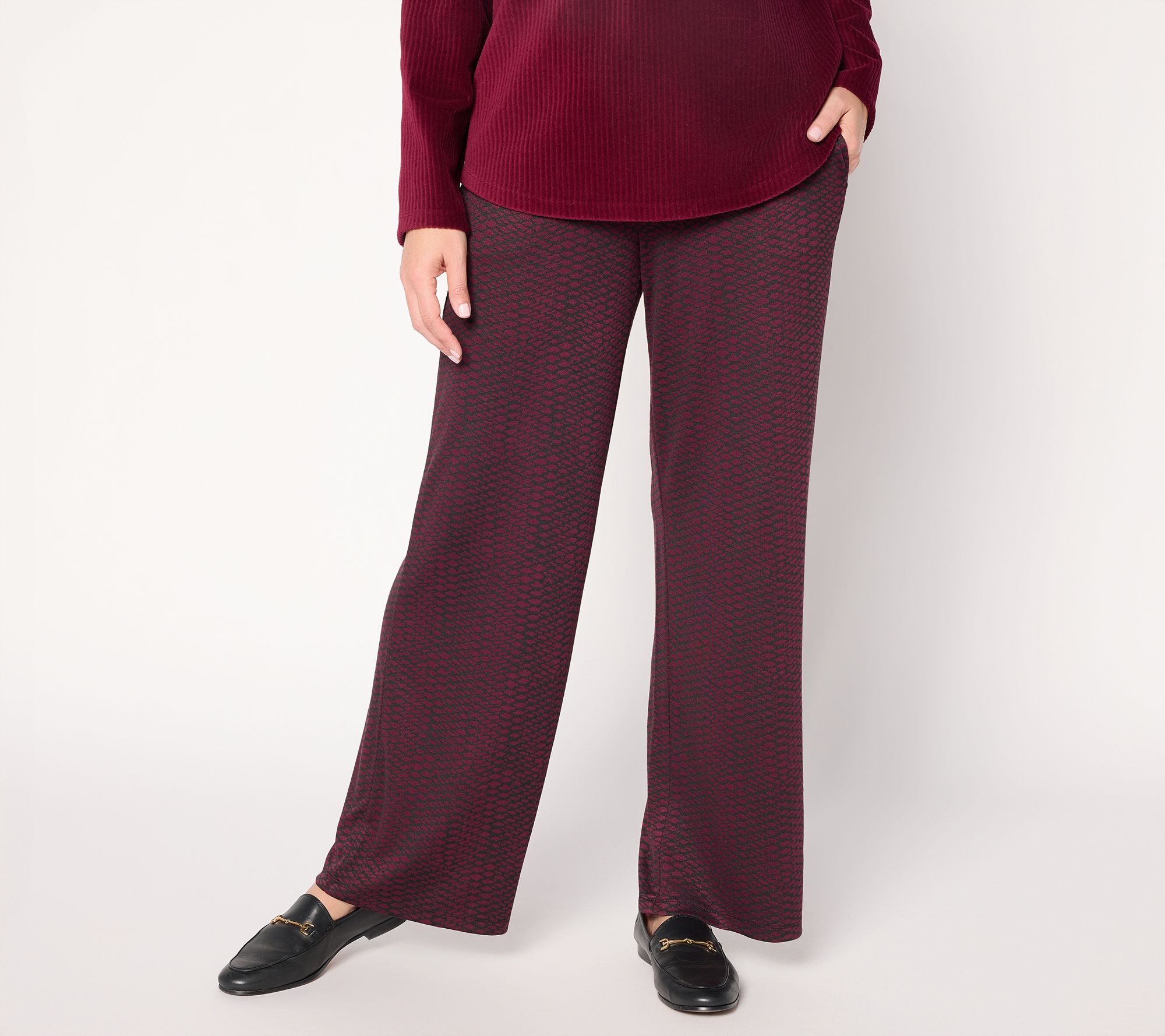 Susan Graver Weekend Petite Drapey Knit Jacquard Wide Leg Pants