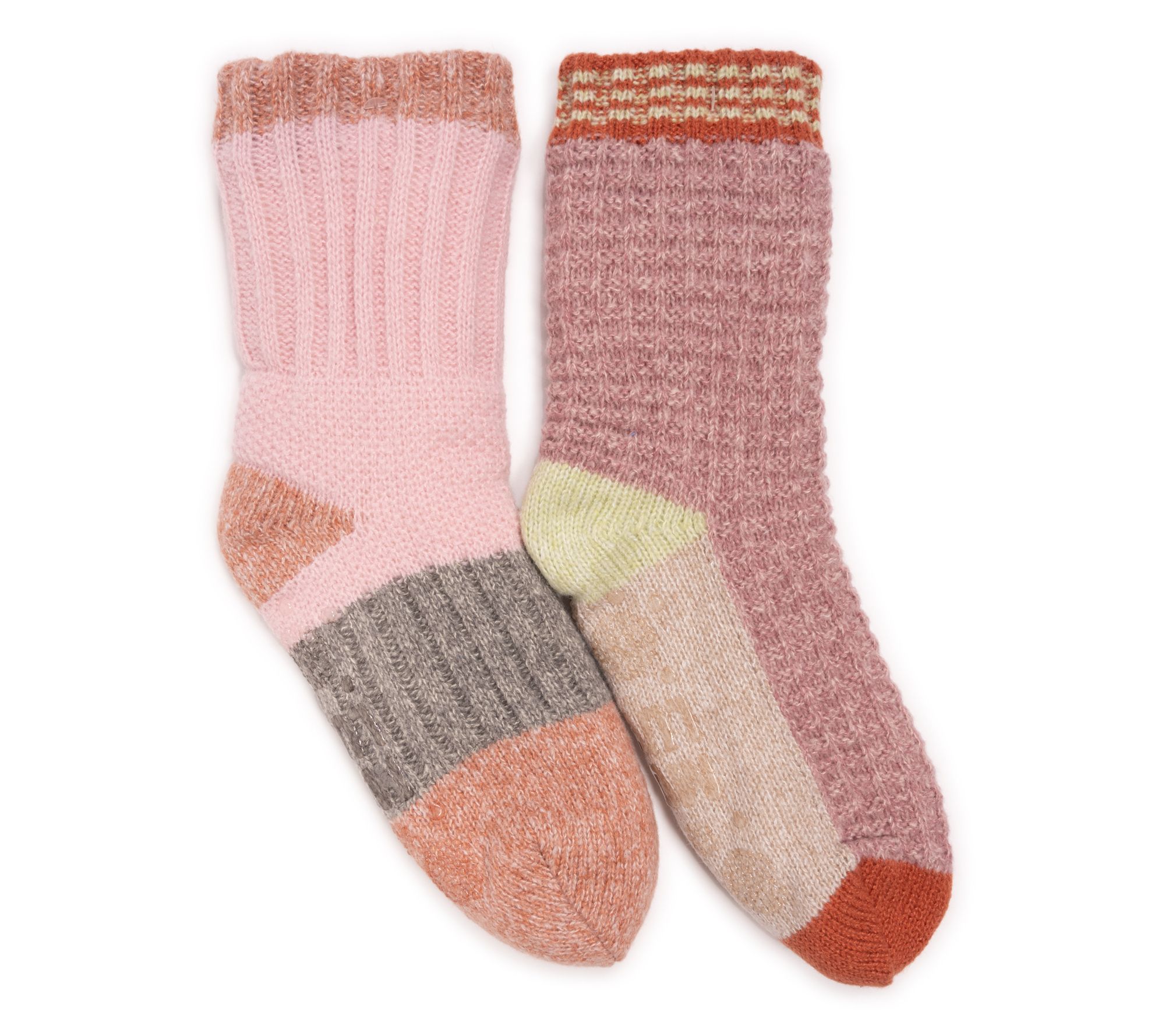 MUK LUKS Women's Set of 2 Color Blocked Sweater Cabin Socks