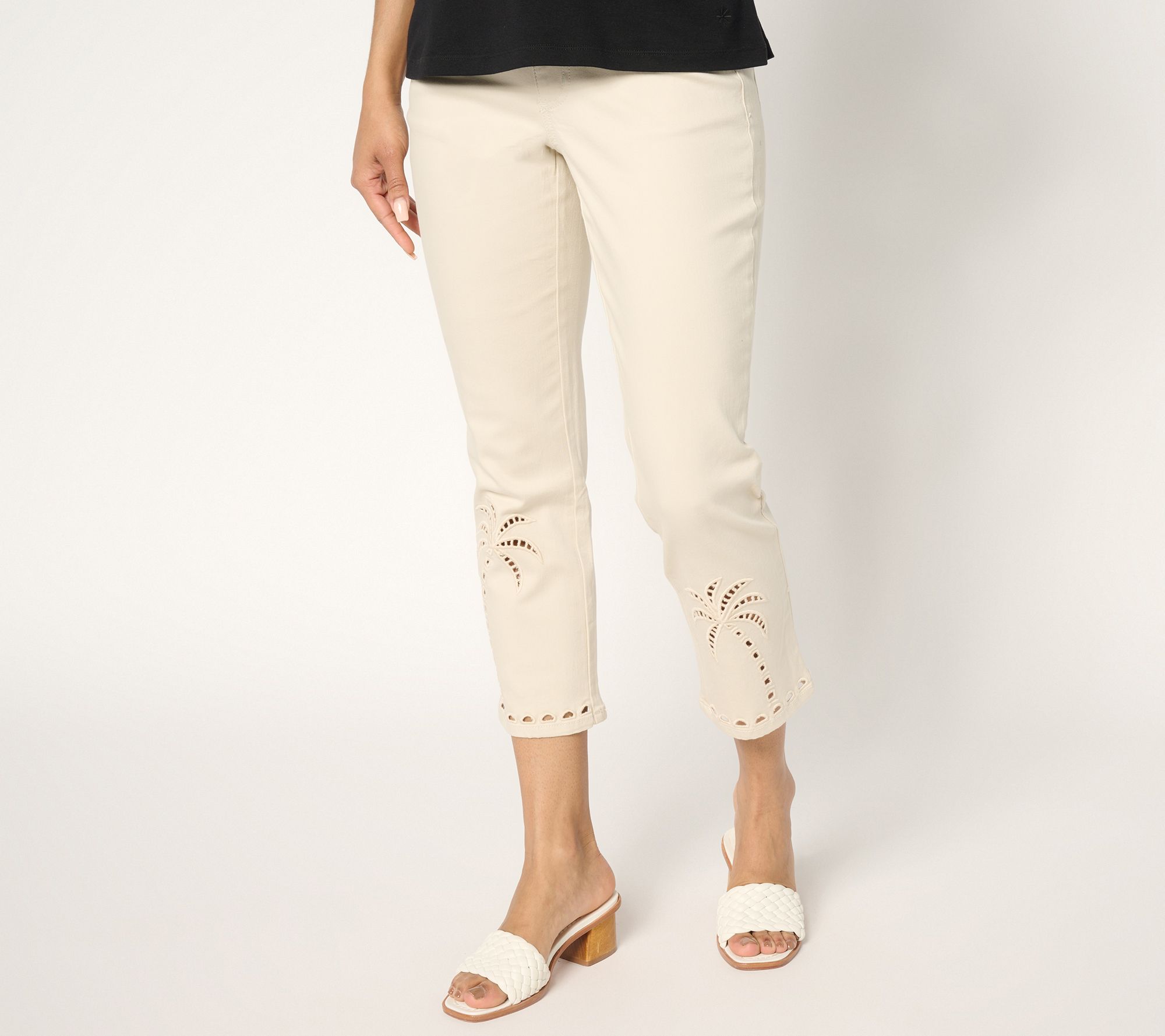"As Is" Belle by Kim Gravel Reg TripleLuxe Twill Eyelet Palms Crop Jean