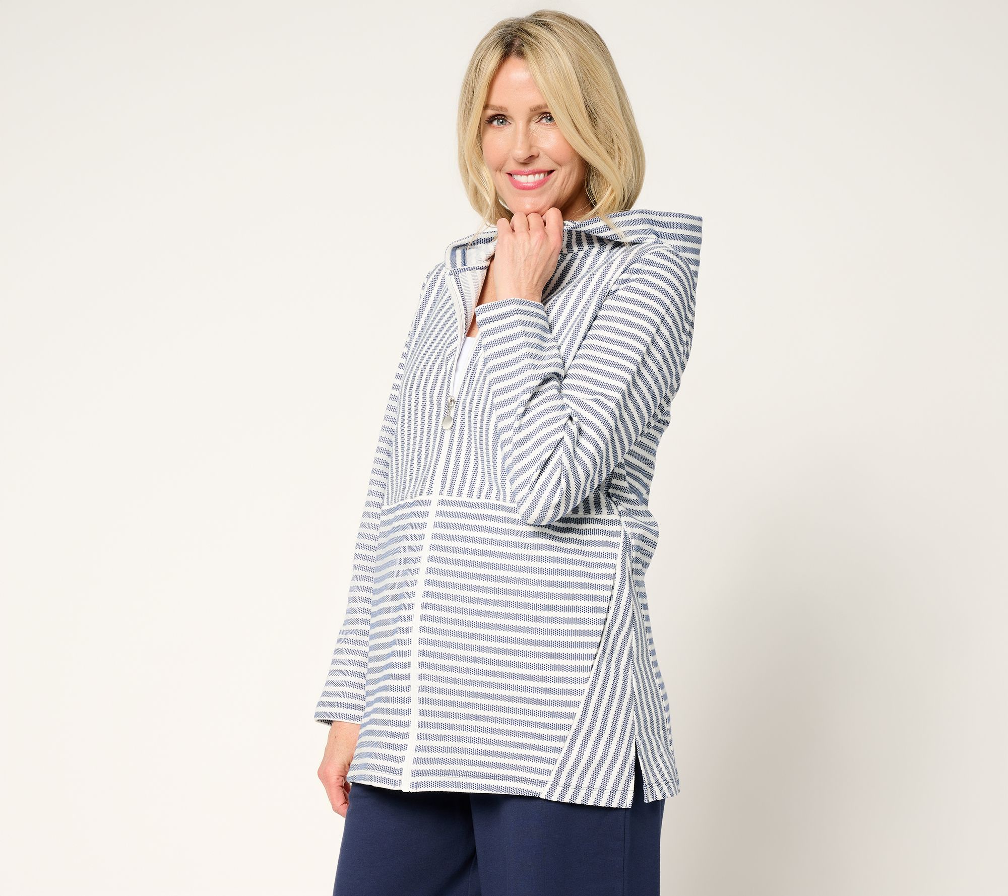 "As Is" Sport Savvy Mixed Stripe Jacquard Knit Zip-Up Hoodie