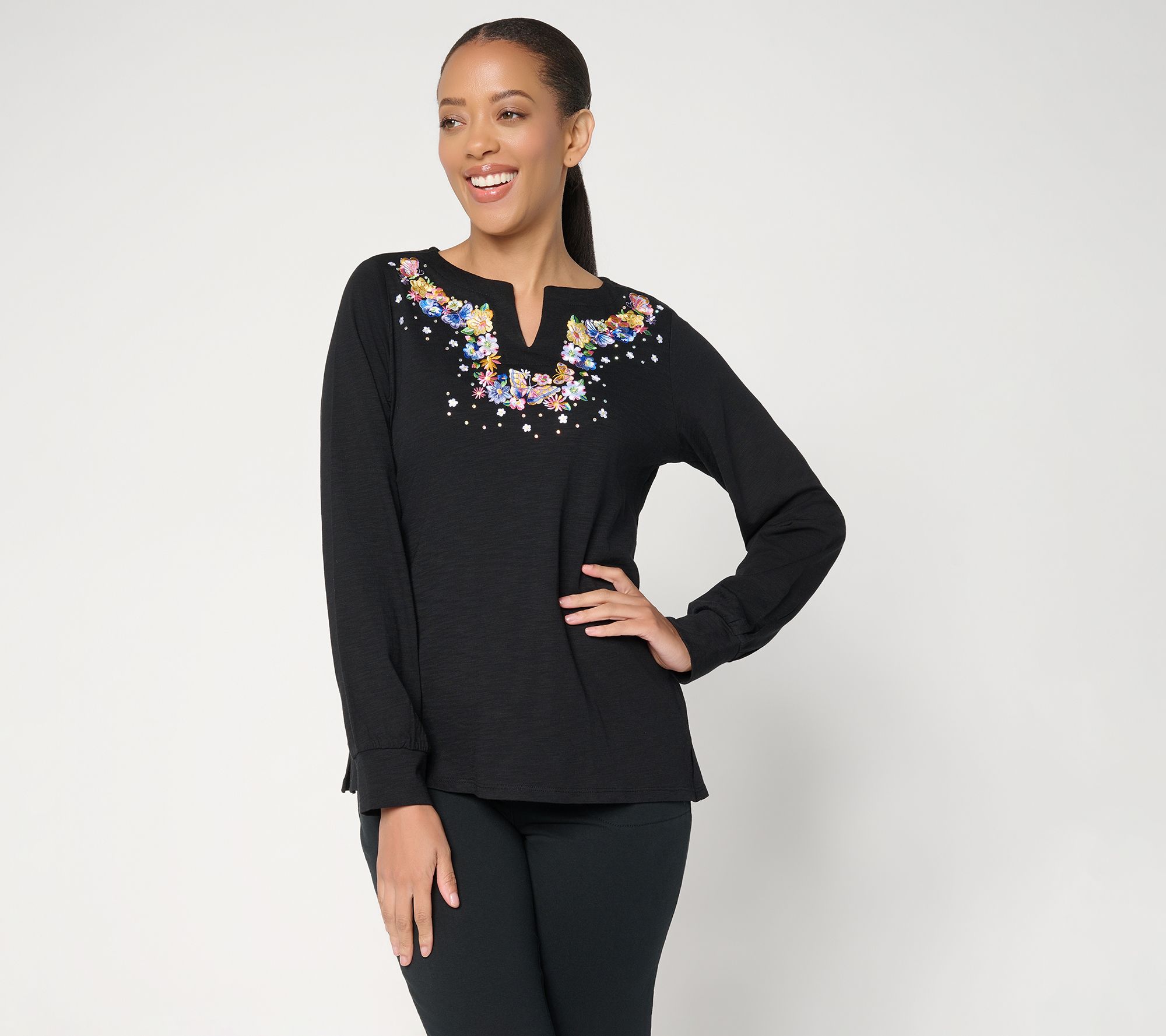 Quacker Factory Spring Fling Split Neck Top