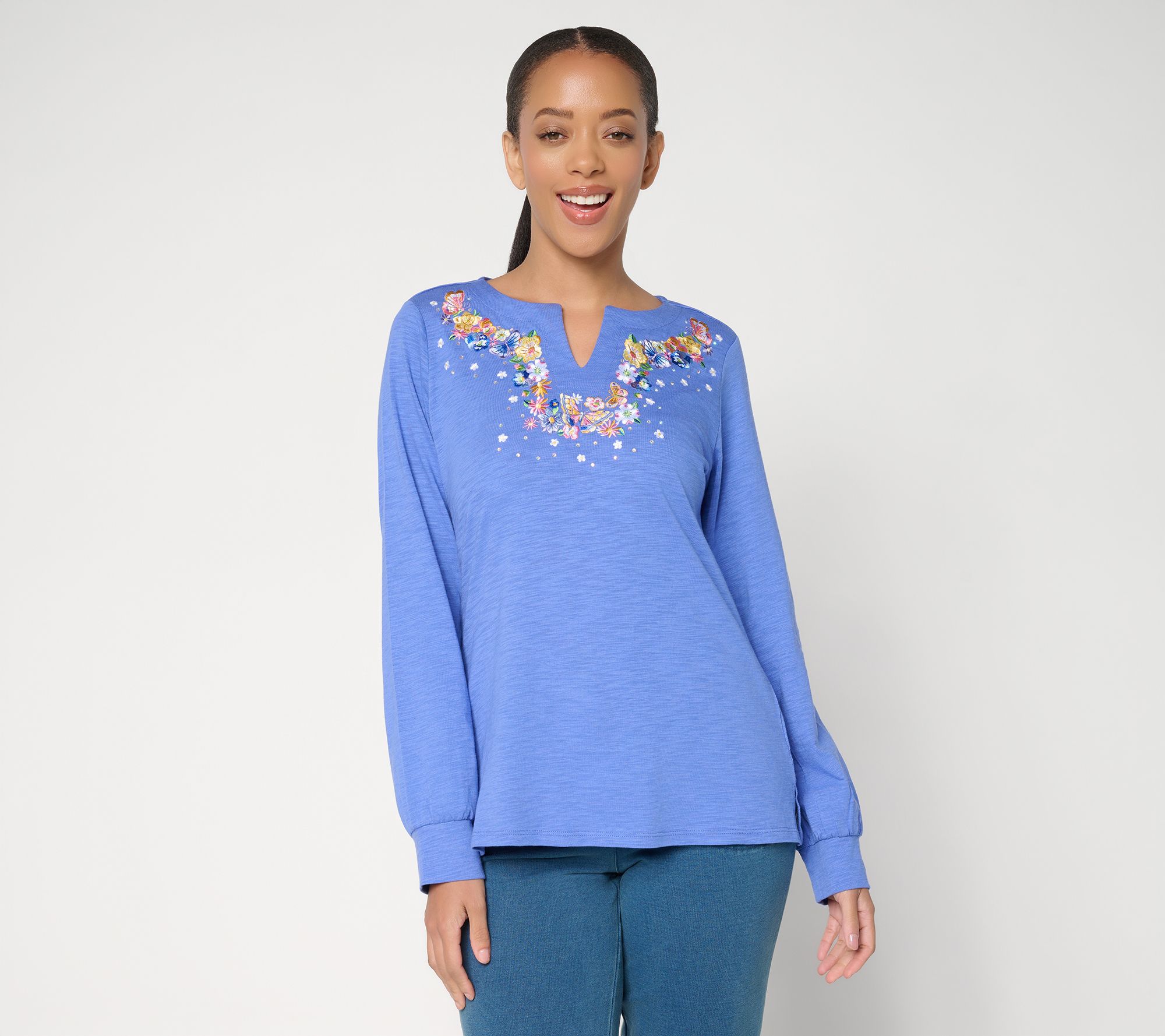 Quacker Factory Spring Fling Split Neck Top