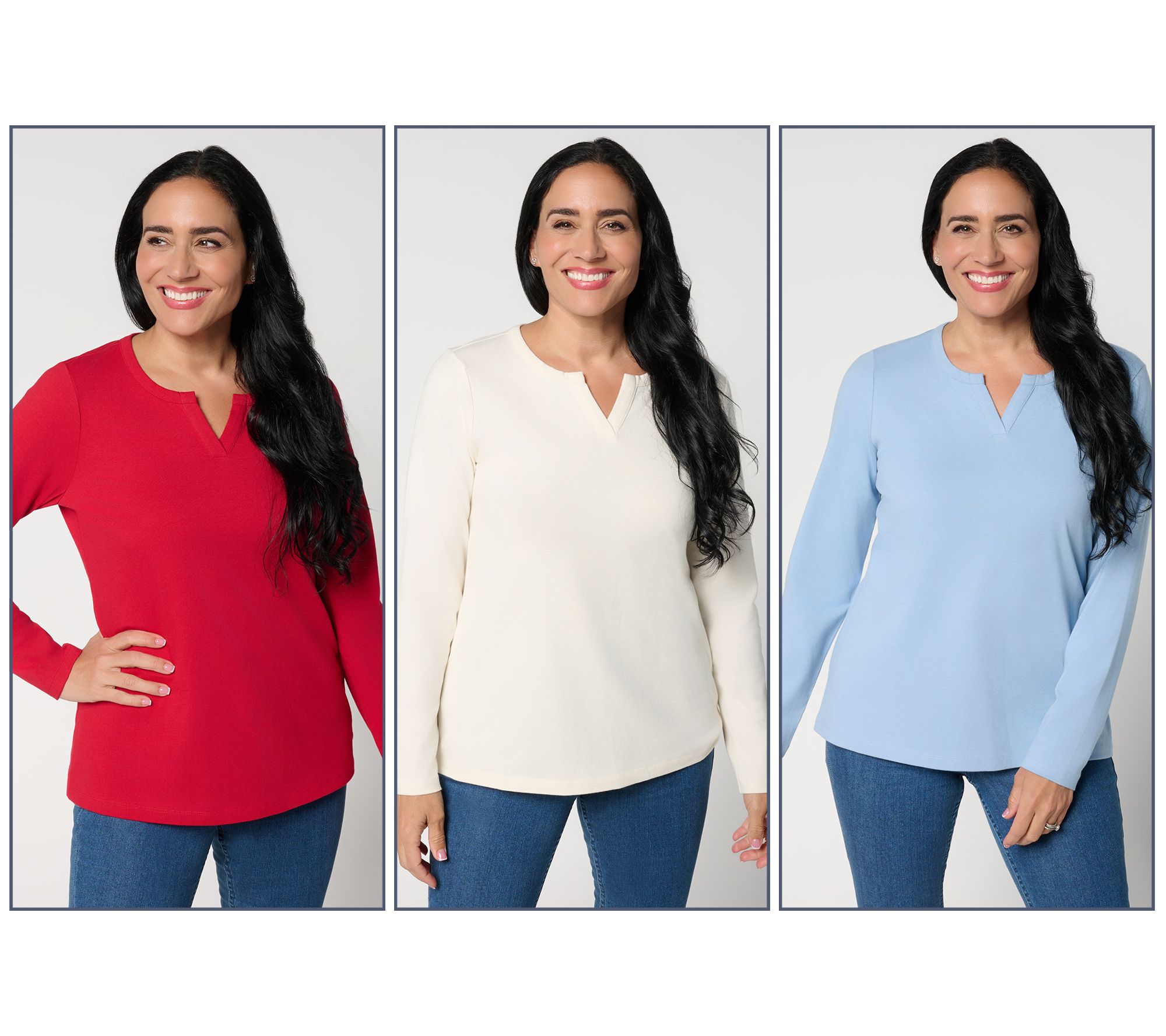 "As Is" Denim & Co. Essentials Perfect Jersey 3pk Tops