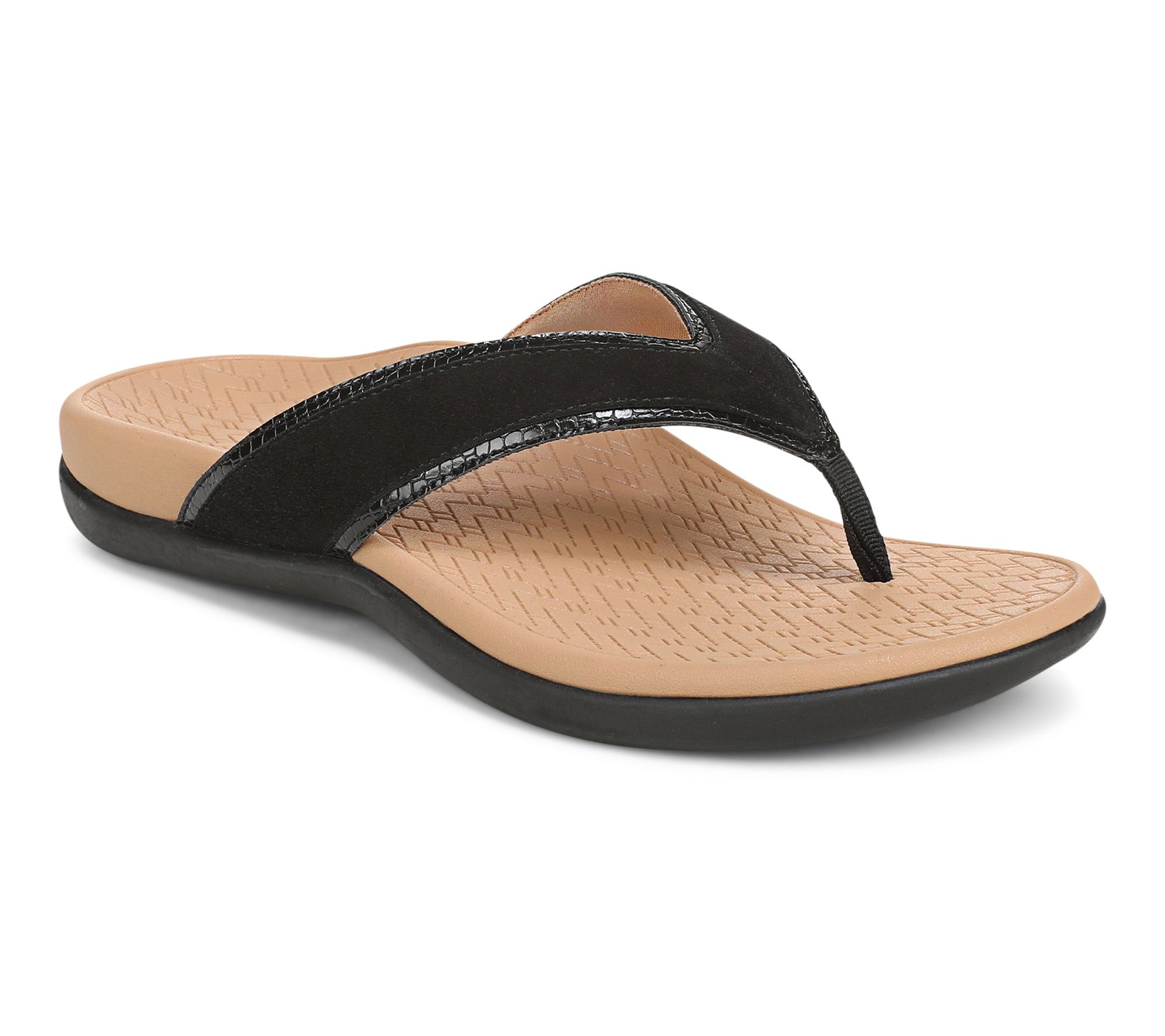 Vionic Leather Glossy Trim Thong Sandals - Tide Tava