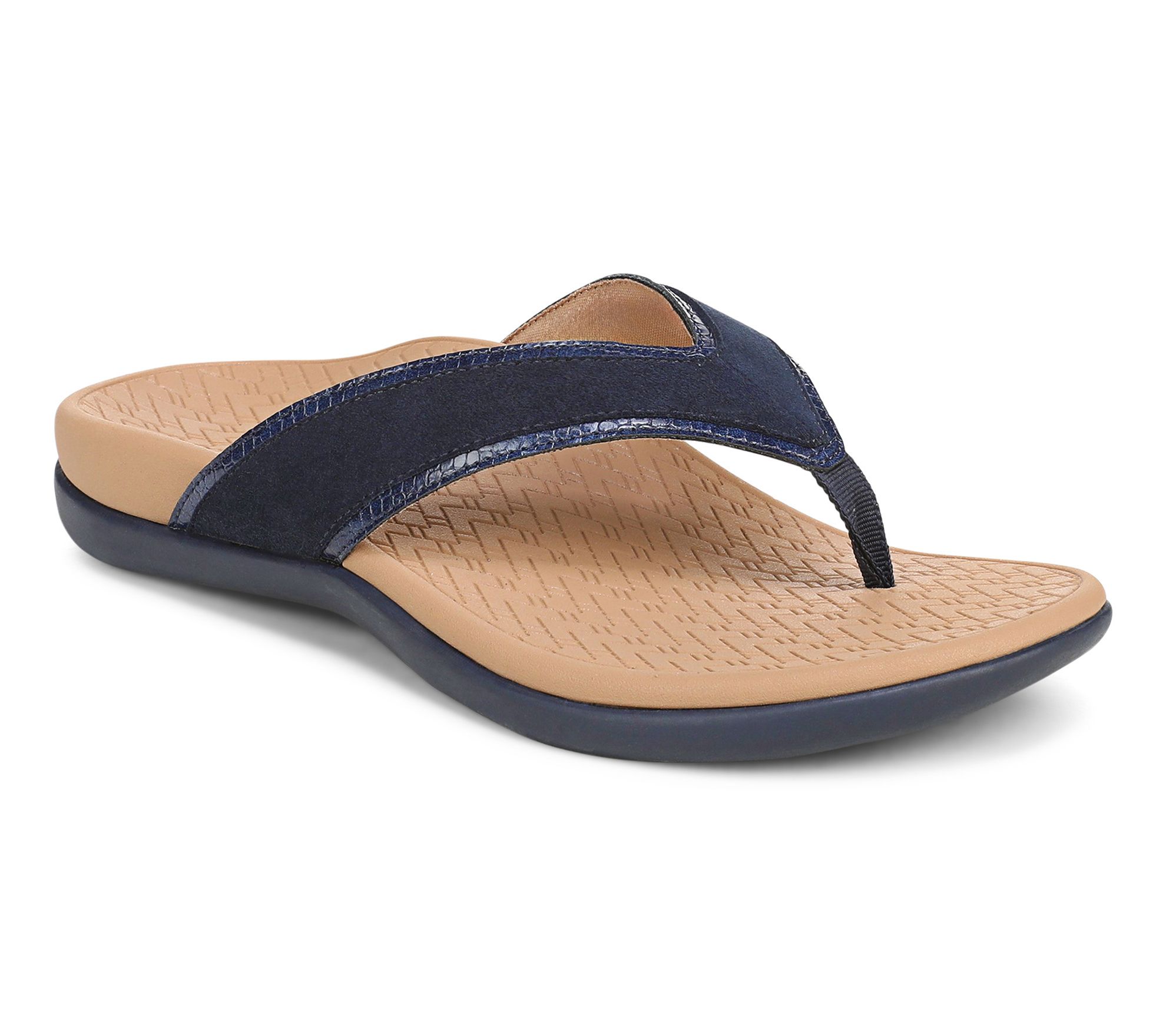 Vionic Leather Glossy Trim Thong Sandals - Tide Tava