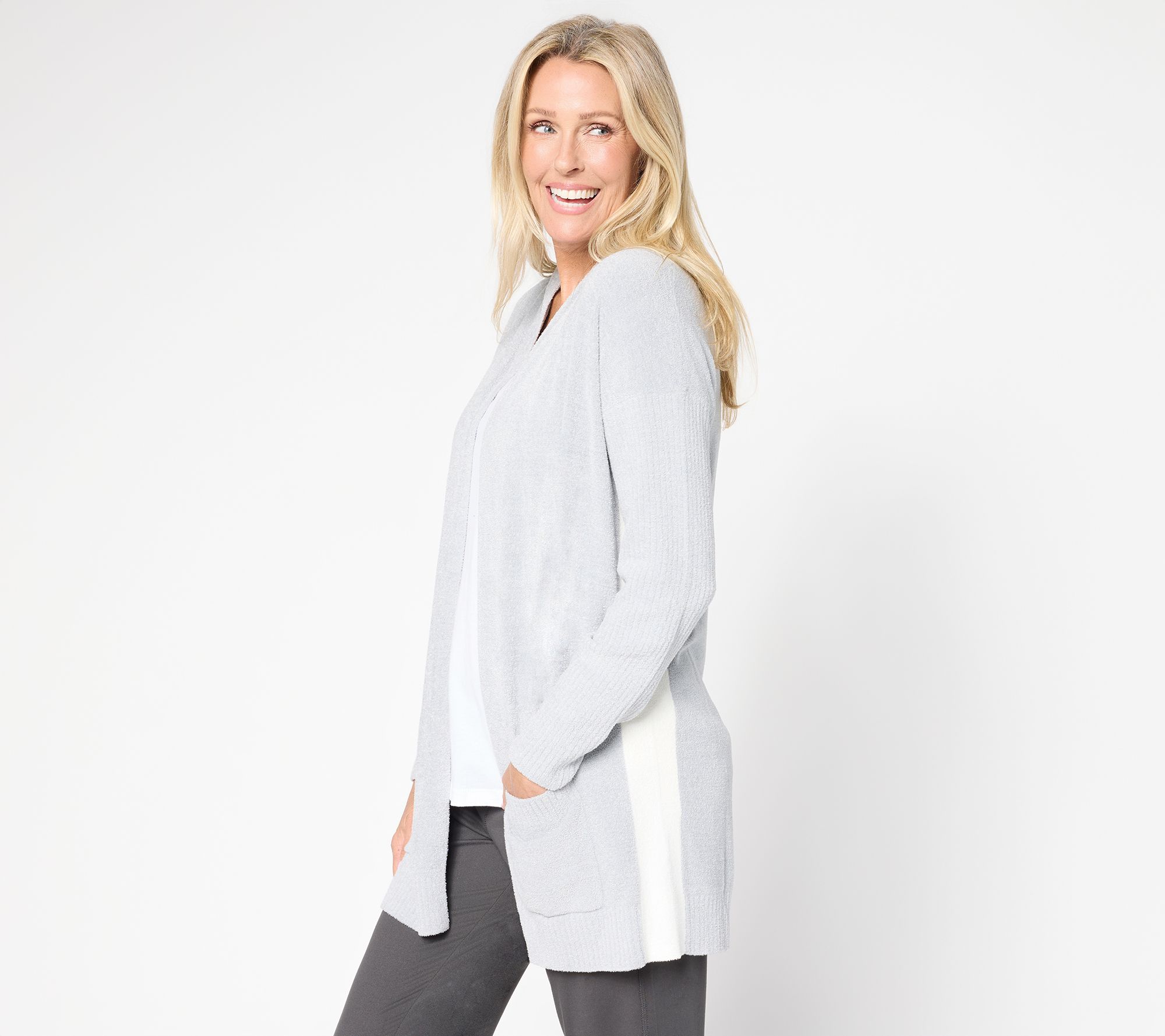 "As Is" Barefoot Dreams CozyChic Ultra Lite Stripe Long Cardigan