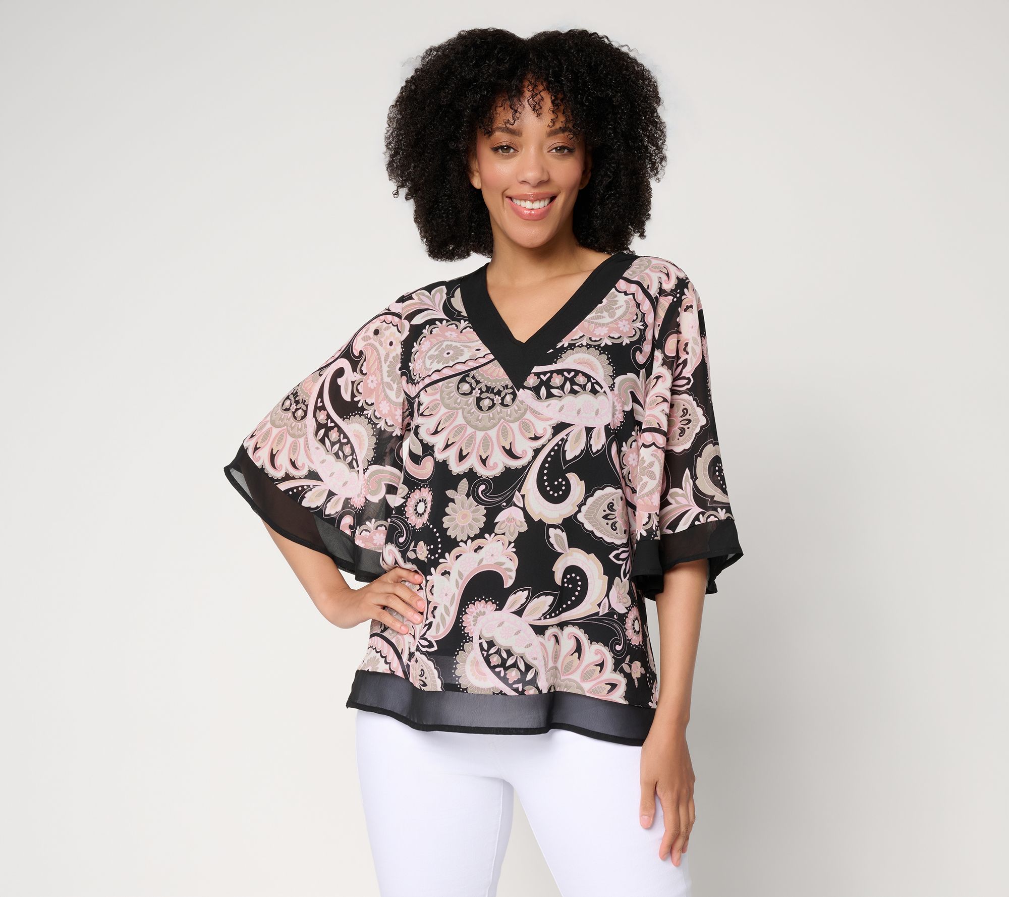 Belle by Kim Gravel Mediterranean Mosaic Drama Sleeve Blouse