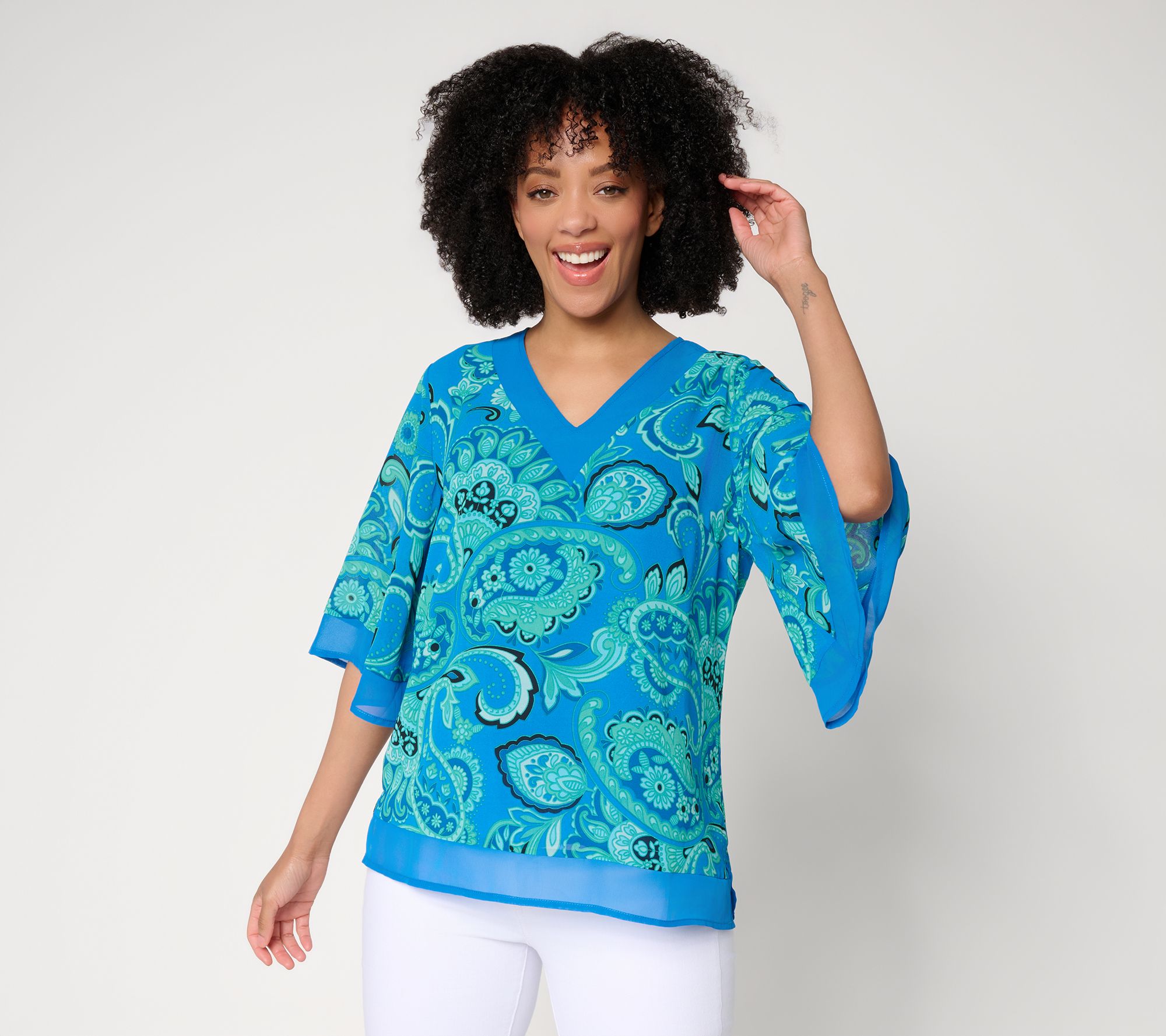 Belle by Kim Gravel Mediterranean Mosaic Drama Sleeve Blouse