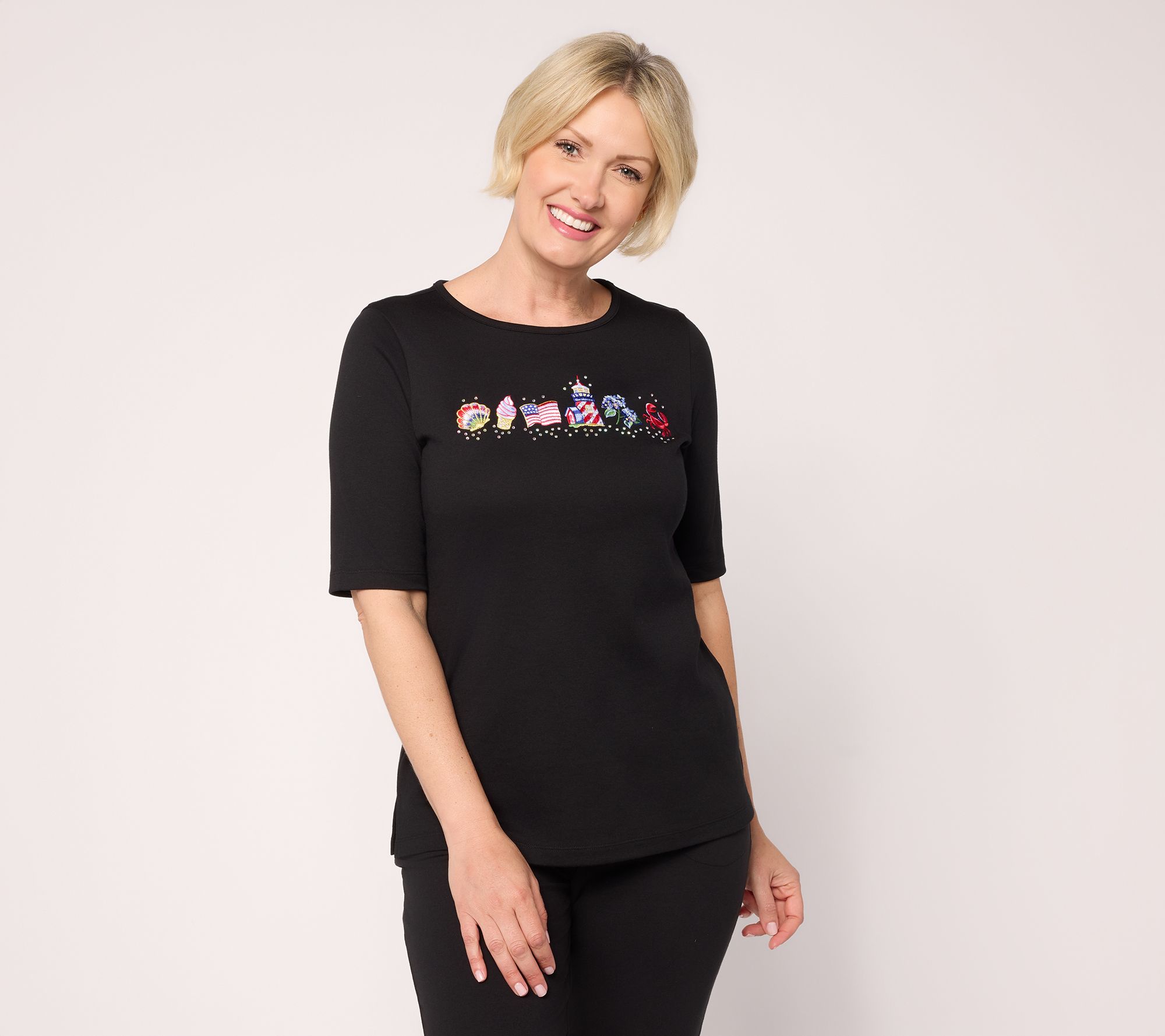 Quacker Factory Fun on the Cape Elbow Sleeve Top