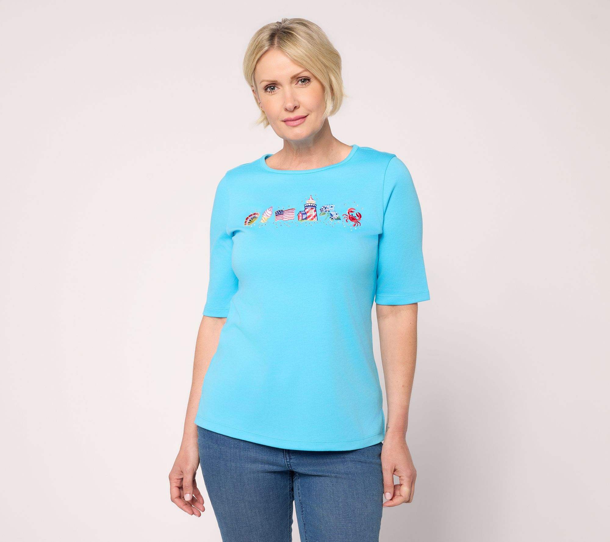 Quacker Factory Fun on the Cape Elbow Sleeve Top